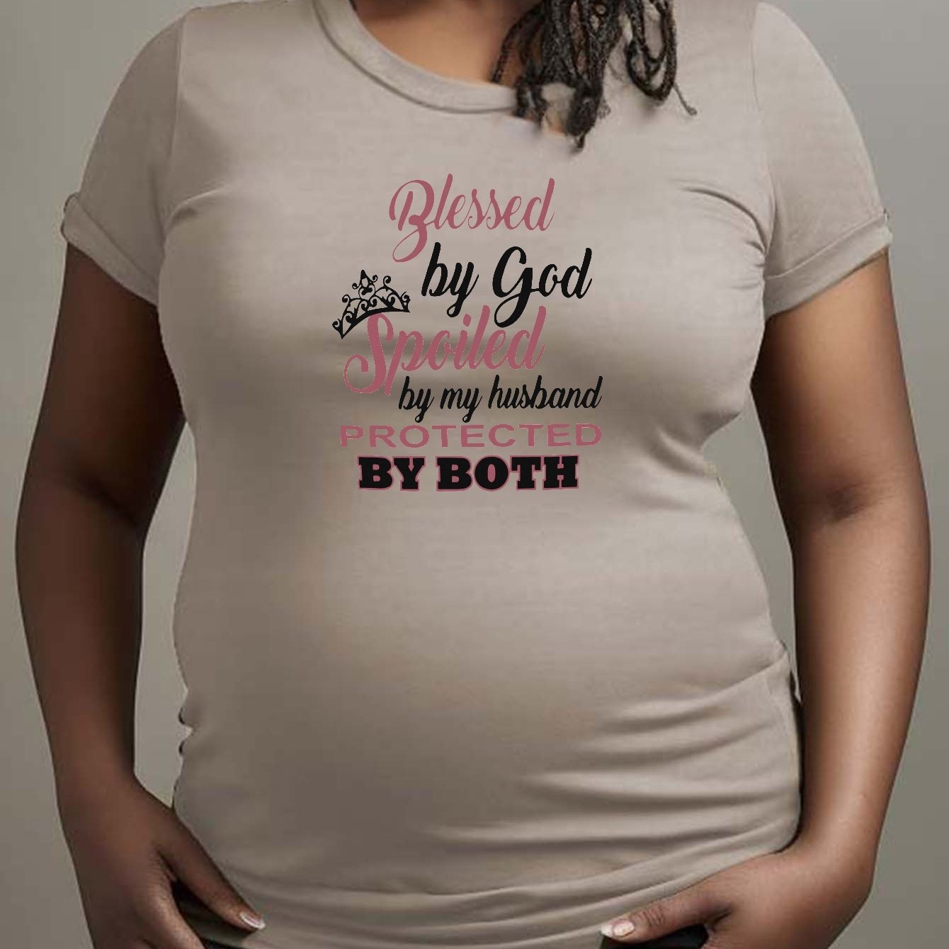 Blessed By God Spoiled By My Husband Protected By Both Women's Christian Maternity T-shirt claimedbygoddesigns