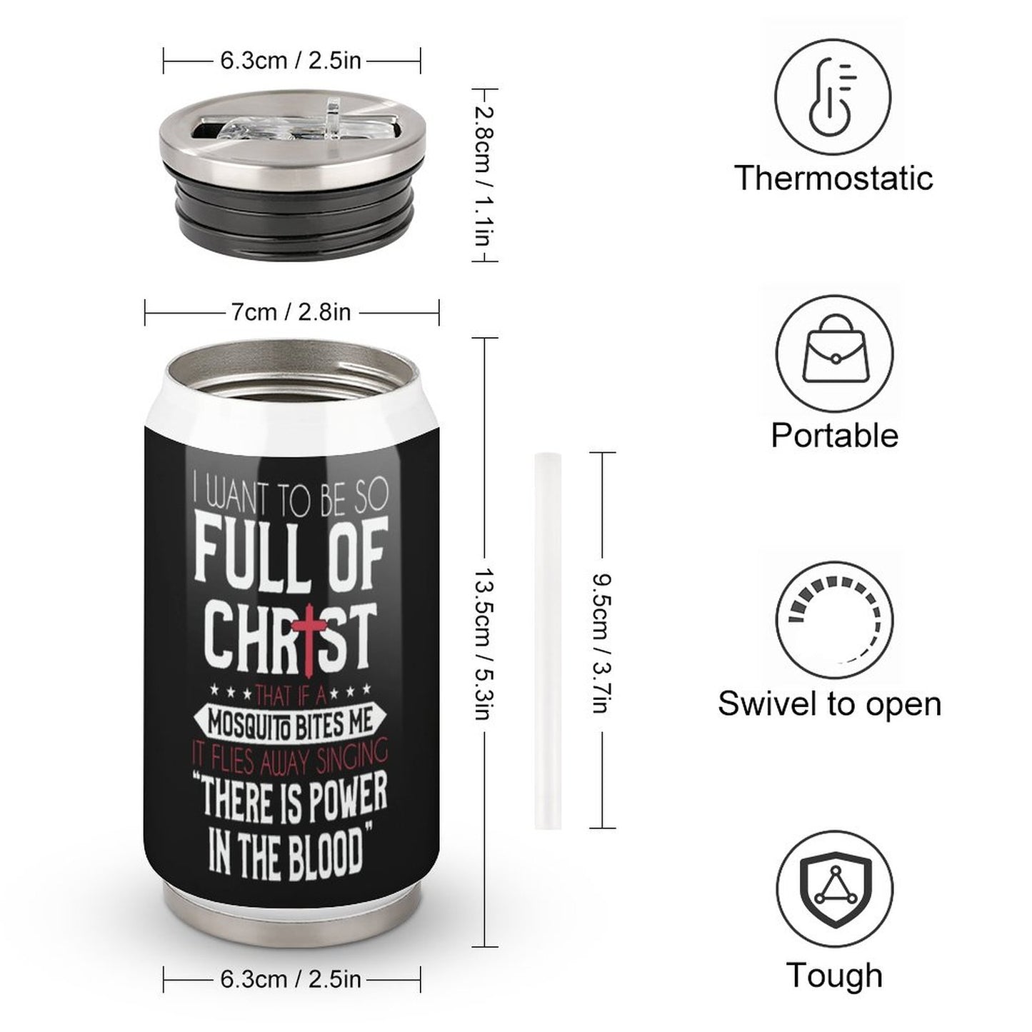 I Want To Be So Full Of Christ That If  A Mosquito Bites Me...Funny Christian Stainless Steel Tumbler with Straw