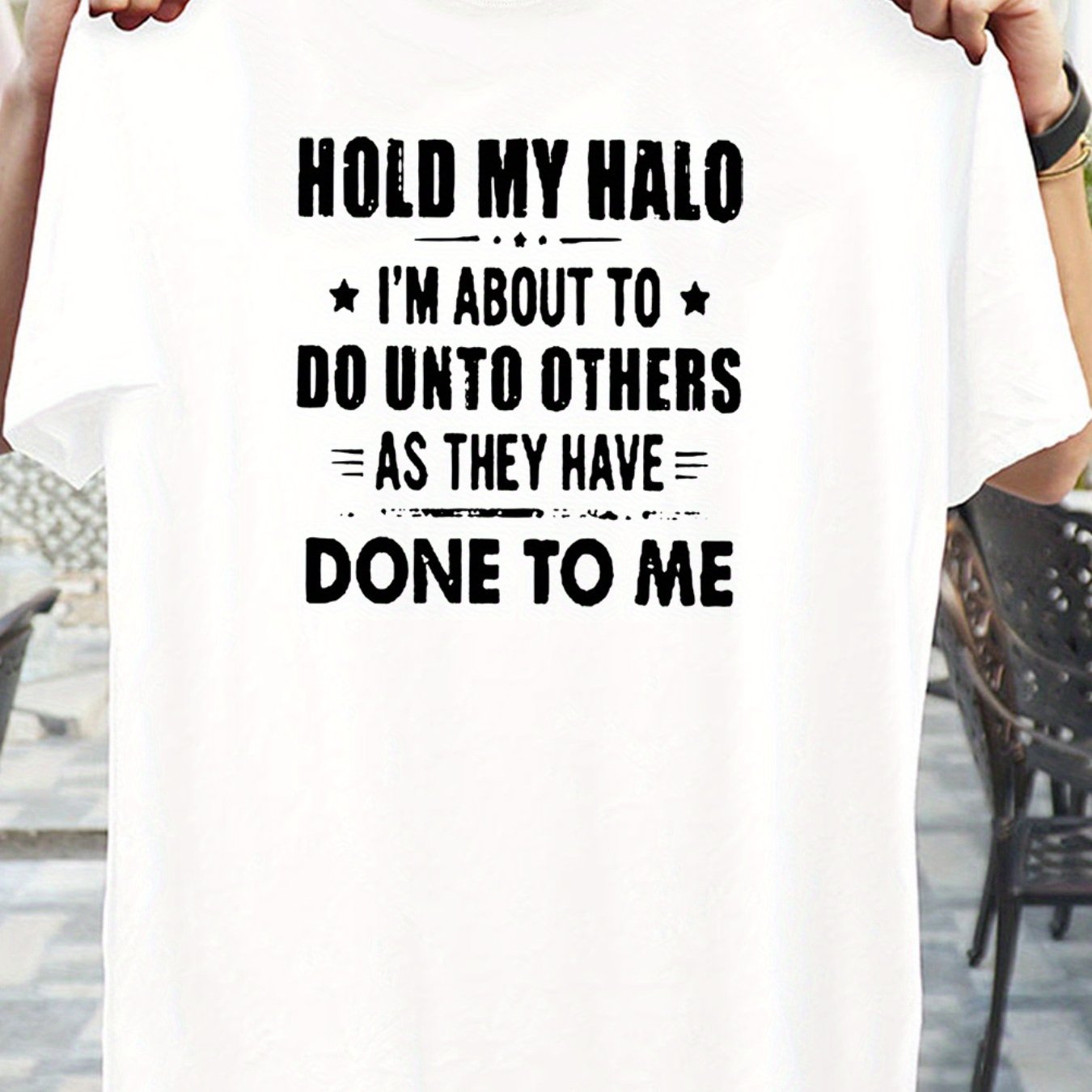 Hold My Halo I'm About To Do Unto Others As They Have Done To Me Funny Women's Christian T-shirt claimedbygoddesigns