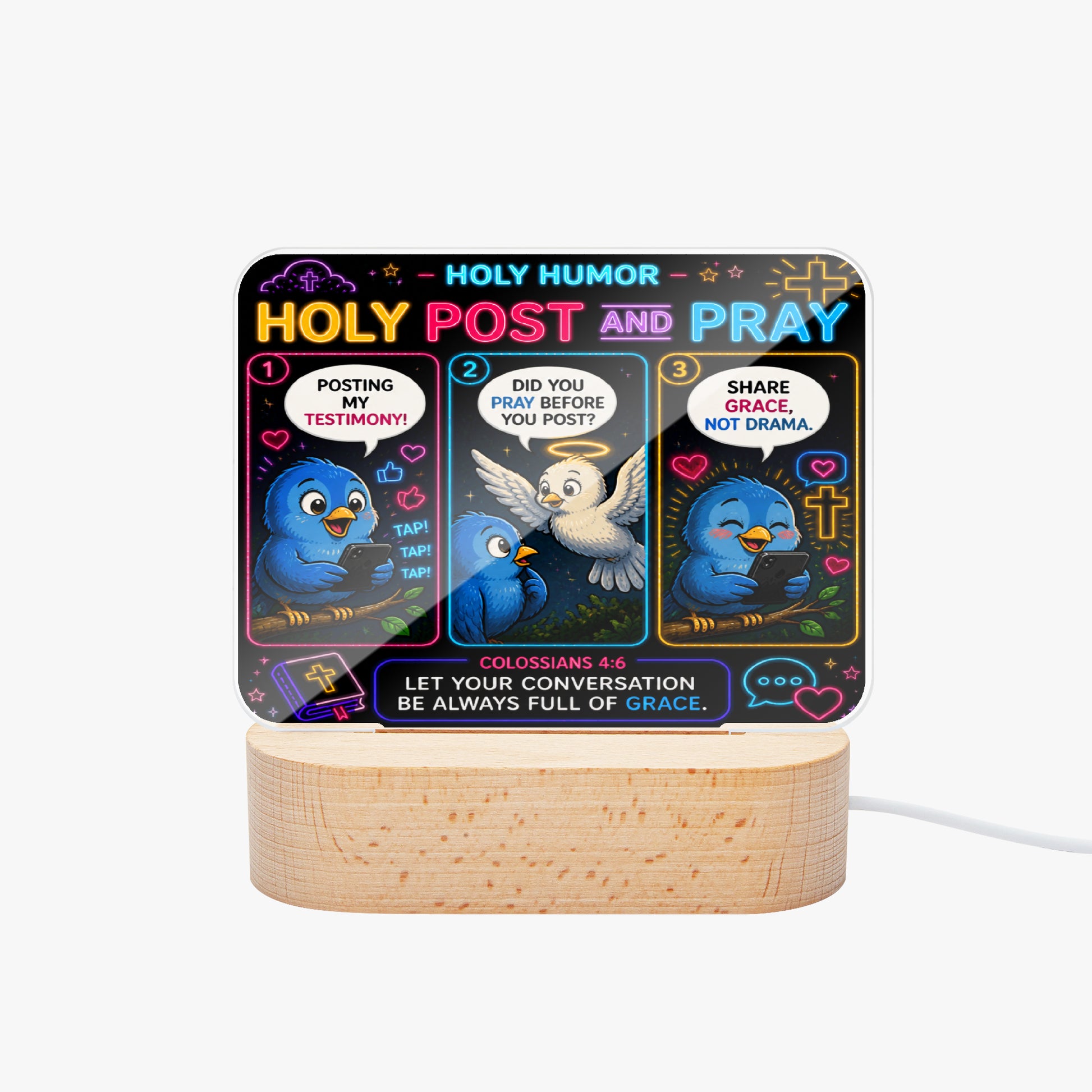 Holy Post and Pray Christian Square Acrylic Nigh Light - Luminous Base - ClaimedbyGodDesigns