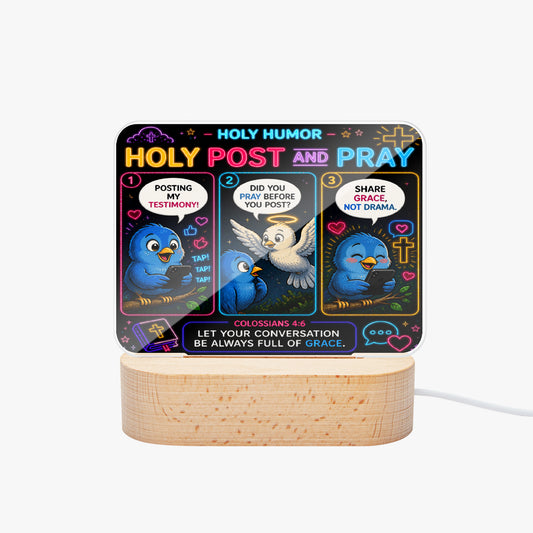 Holy Post and Pray Christian Square Acrylic Nigh Light - Luminous Base - ClaimedbyGodDesigns