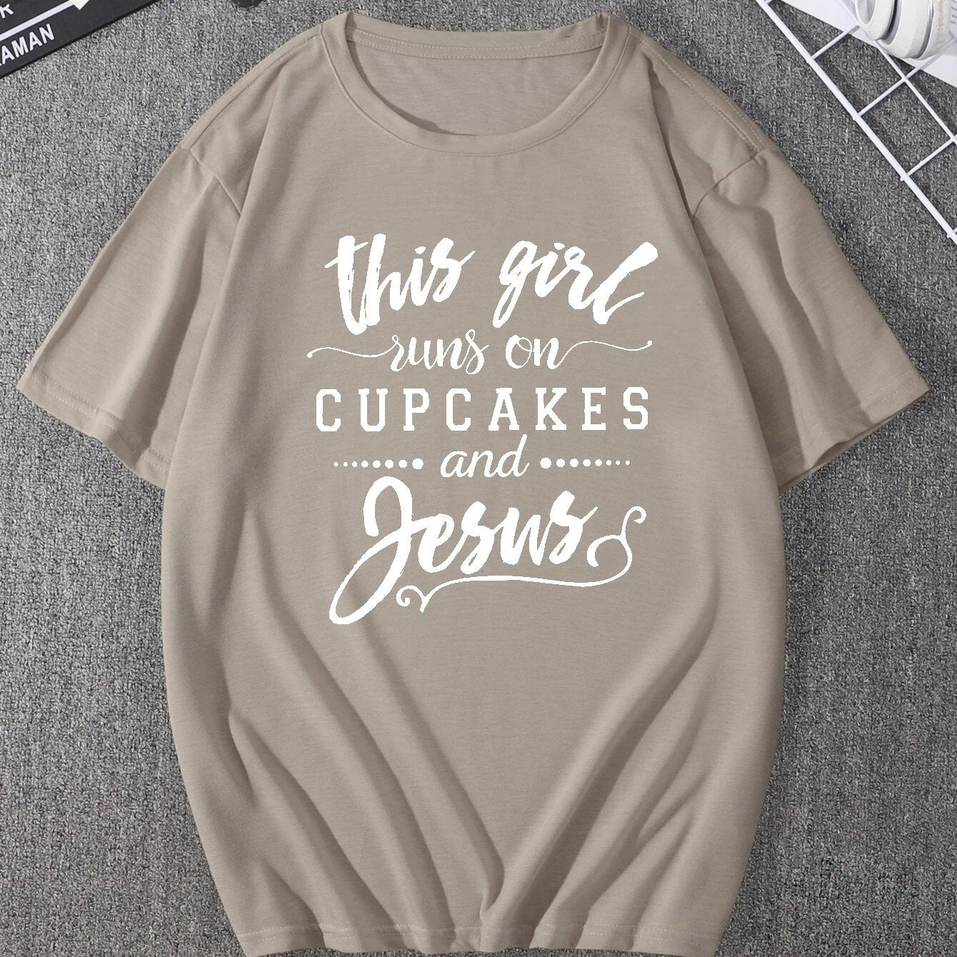 This Girl Runs On Cupcakes And Jesus Plus Size Women's Christian T-shirt claimedbygoddesigns