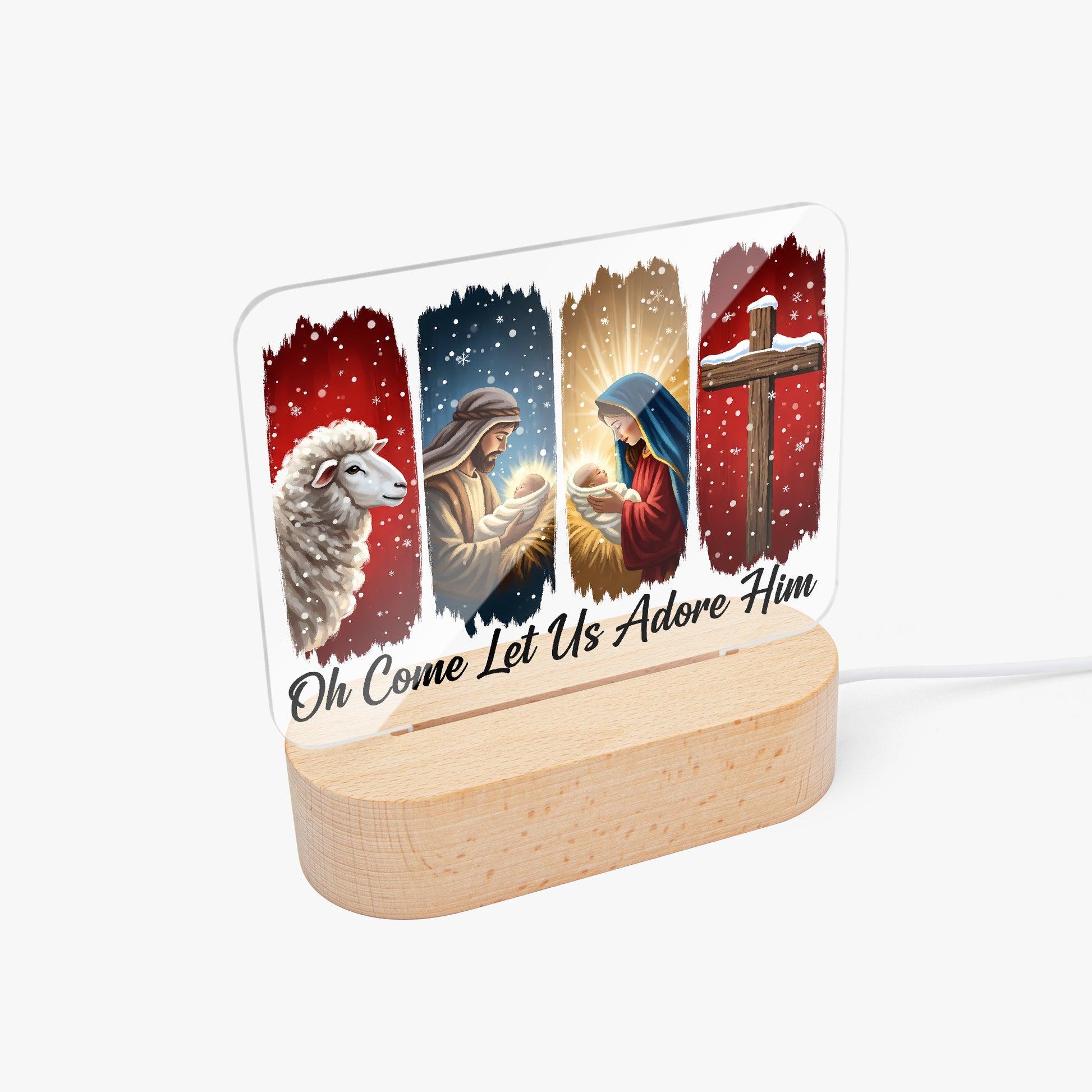 Oh Come Let Us Adore Him Christian Christmas Square Acrylic Night Light - ClaimedbyGodDesigns
