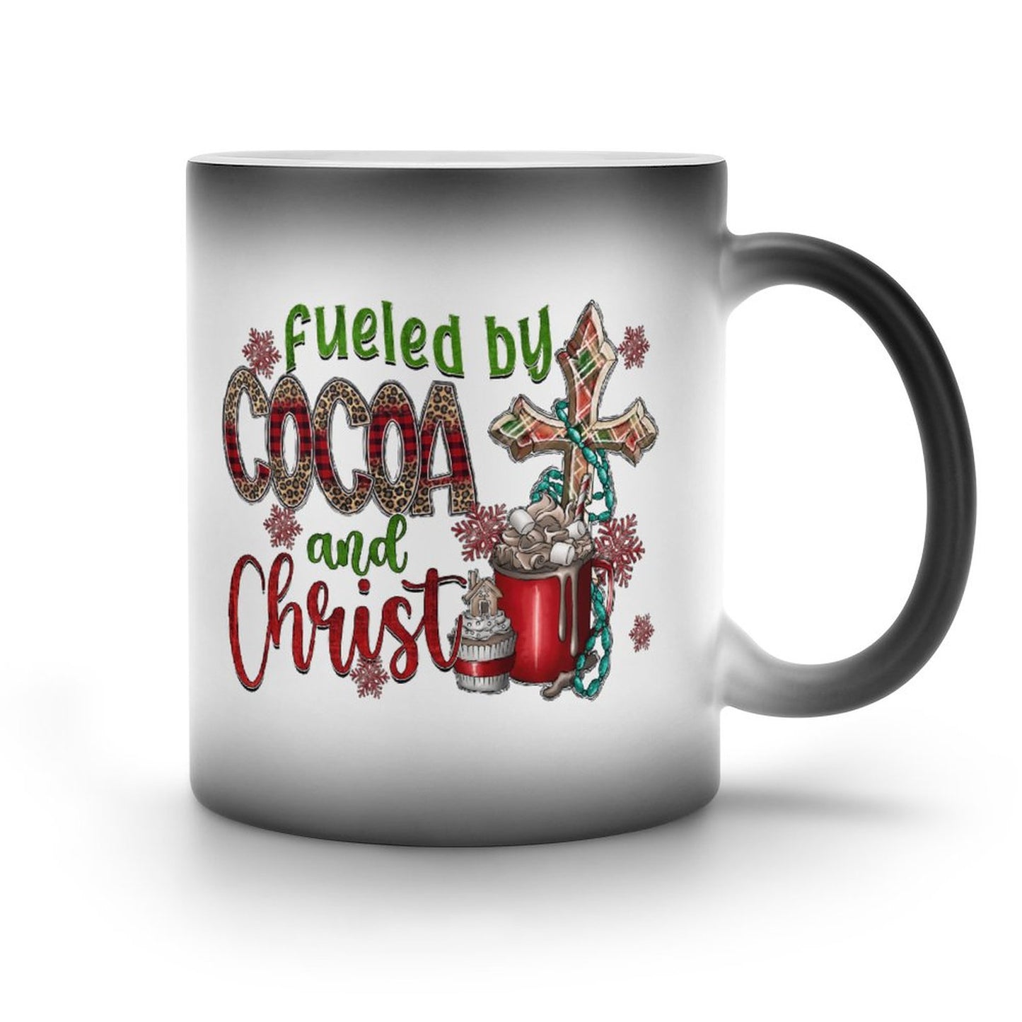 Fueled By Cocoa And Christ (Christmas Themed) Christian Color Changing Mug (Dual-sided)