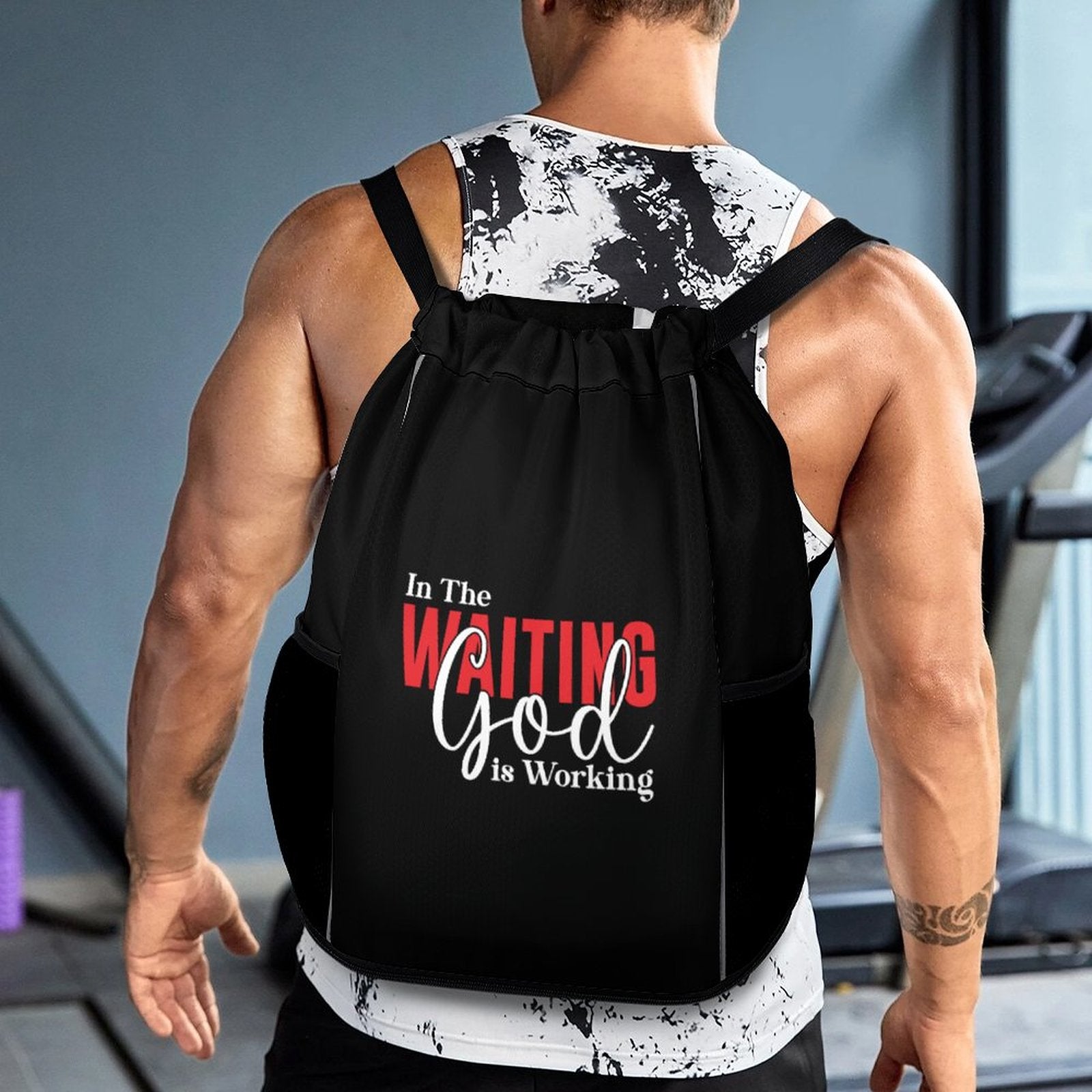 In The Waiting God Is Working Christian Waffle Cloth Drawstring Bag SALE-Personal Design
