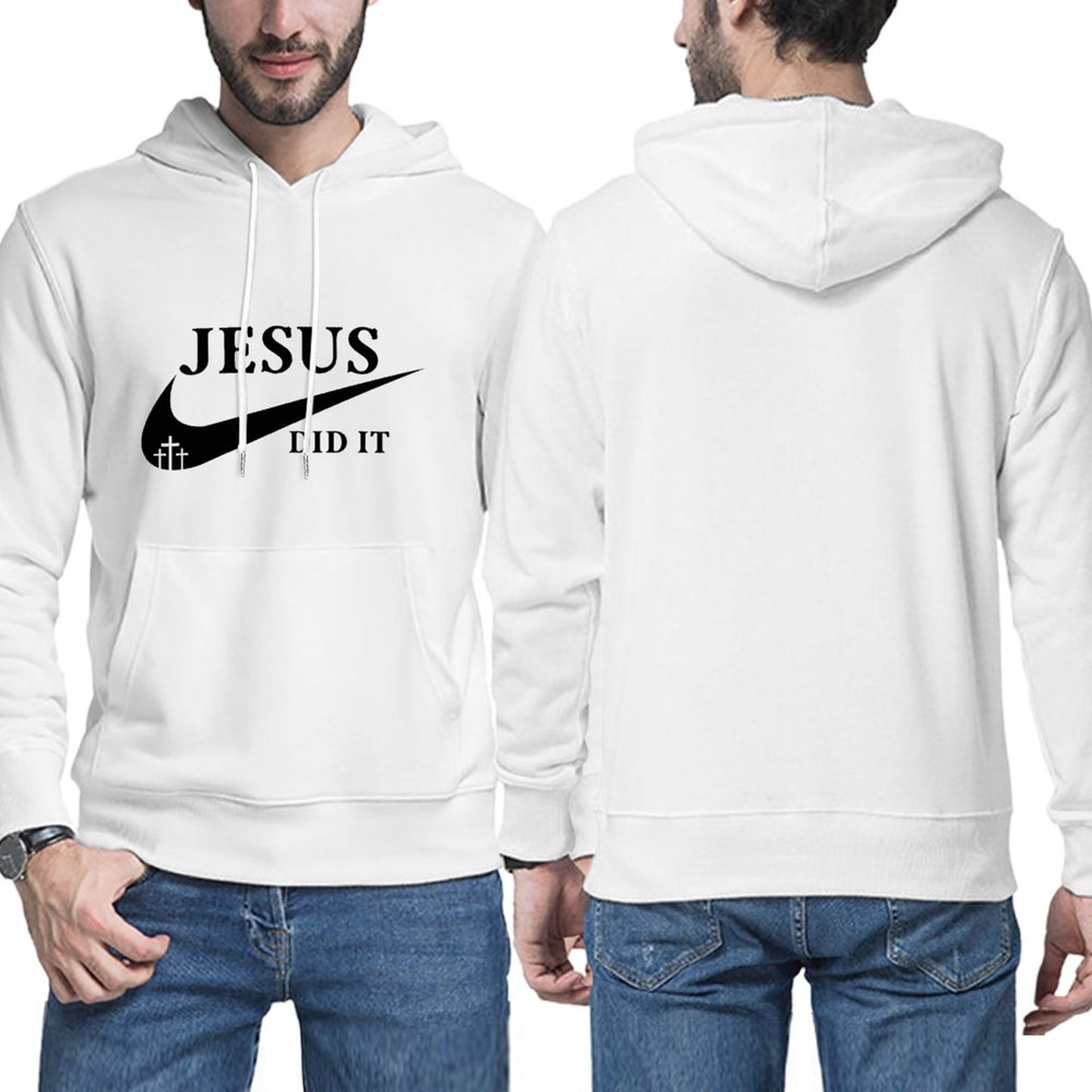 Jesus Did It (like Nike) Men's Christian Pullover Hooded Sweatshirt