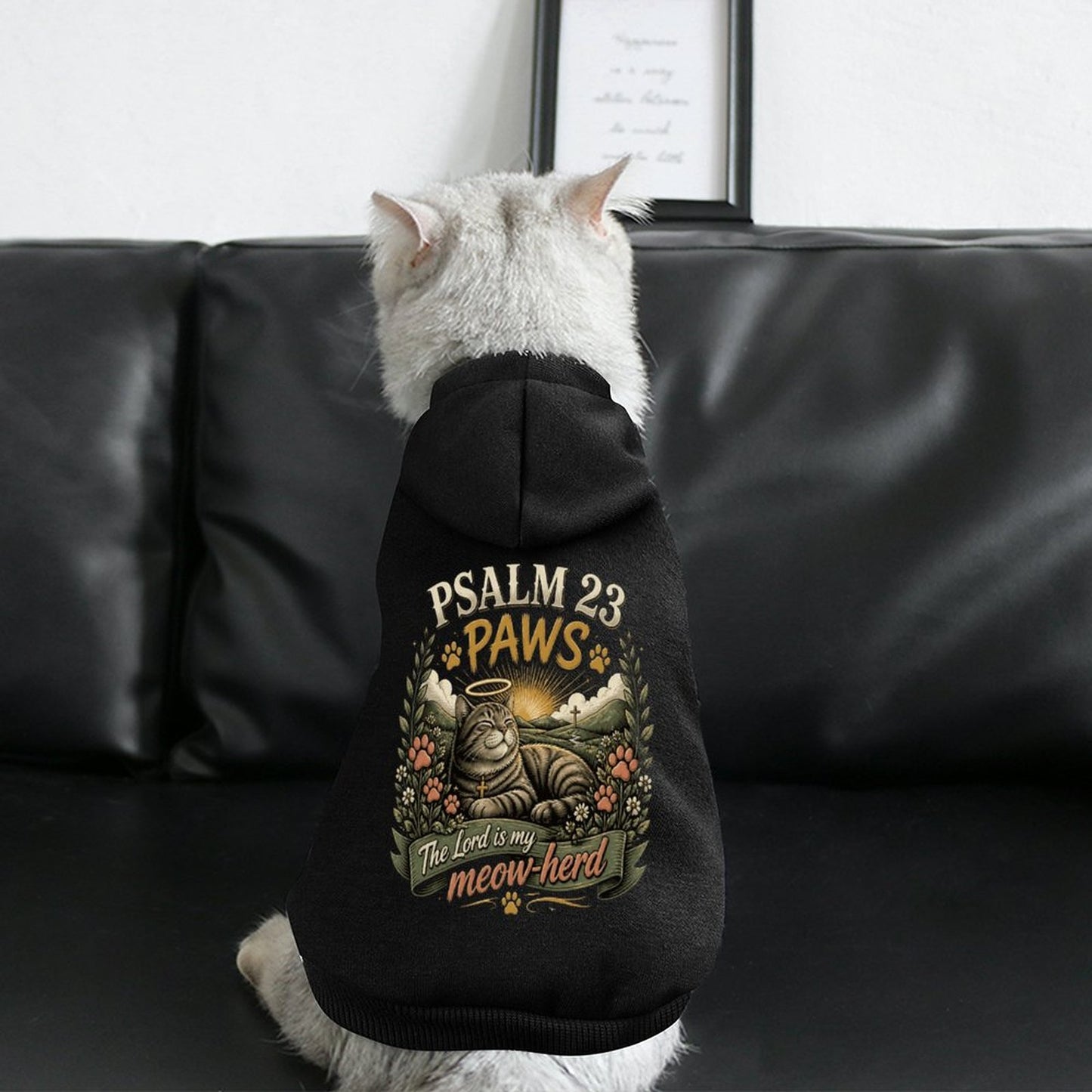 Psalm 23 Paws Christian Pet Hooded Pullover Sweatshirt Cat Hoodie Warm, Soft & Breathable - ClaimedbyGodDesigns