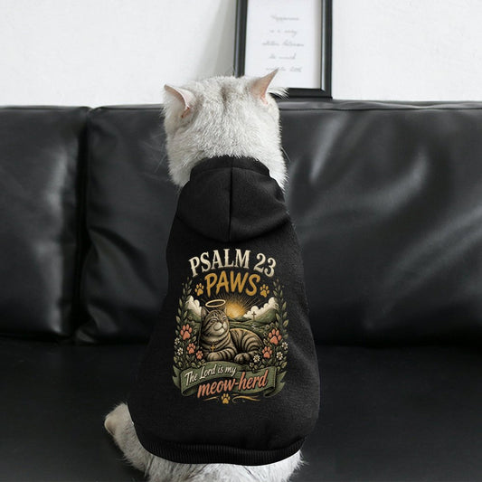 Psalm 23 Paws Christian Pet Hooded Pullover Sweatshirt Cat Hoodie Warm, Soft & Breathable - ClaimedbyGodDesigns