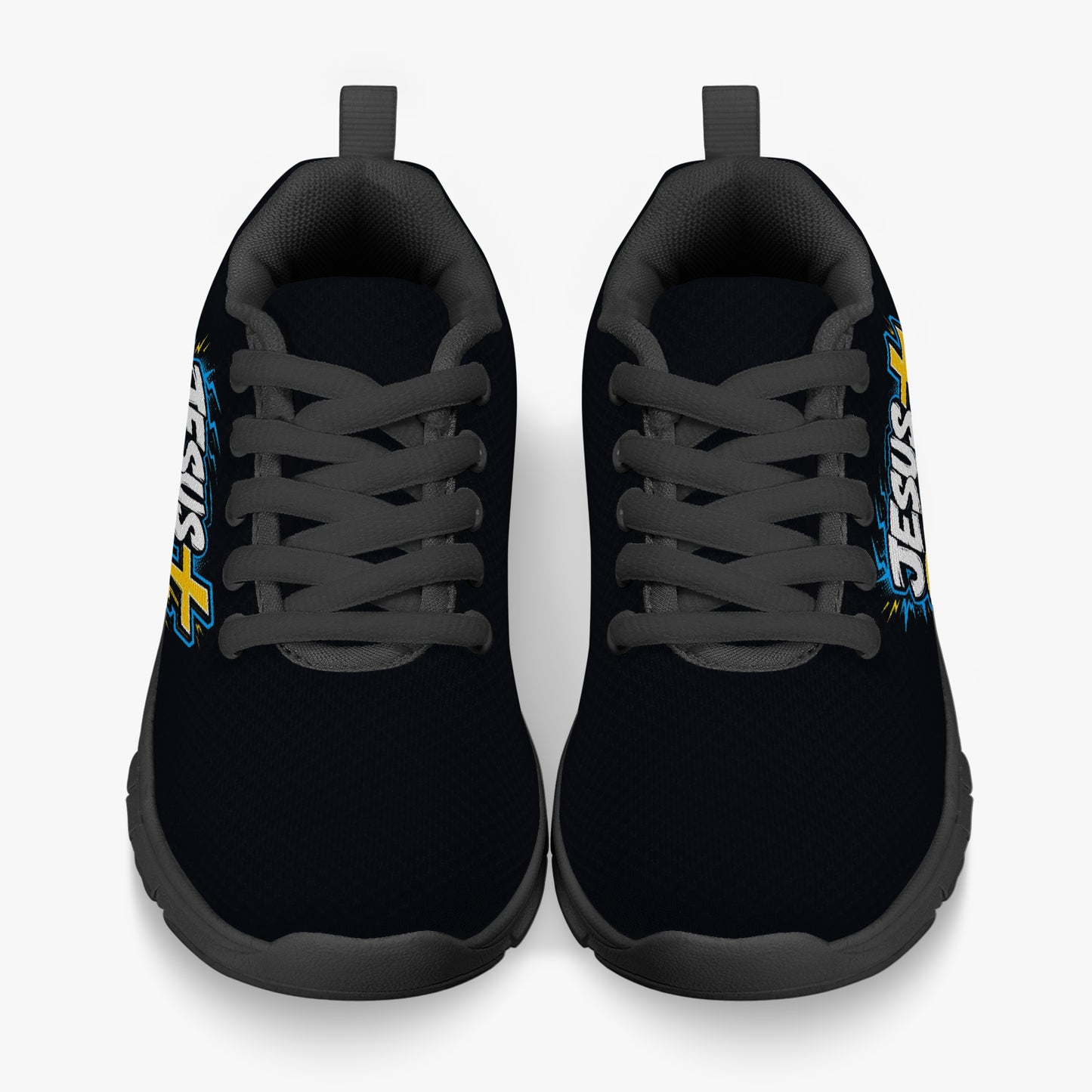 Jesus Powered Christian Kids' Lightweight Mesh Sneakers - Black - ClaimedbyGodDesigns