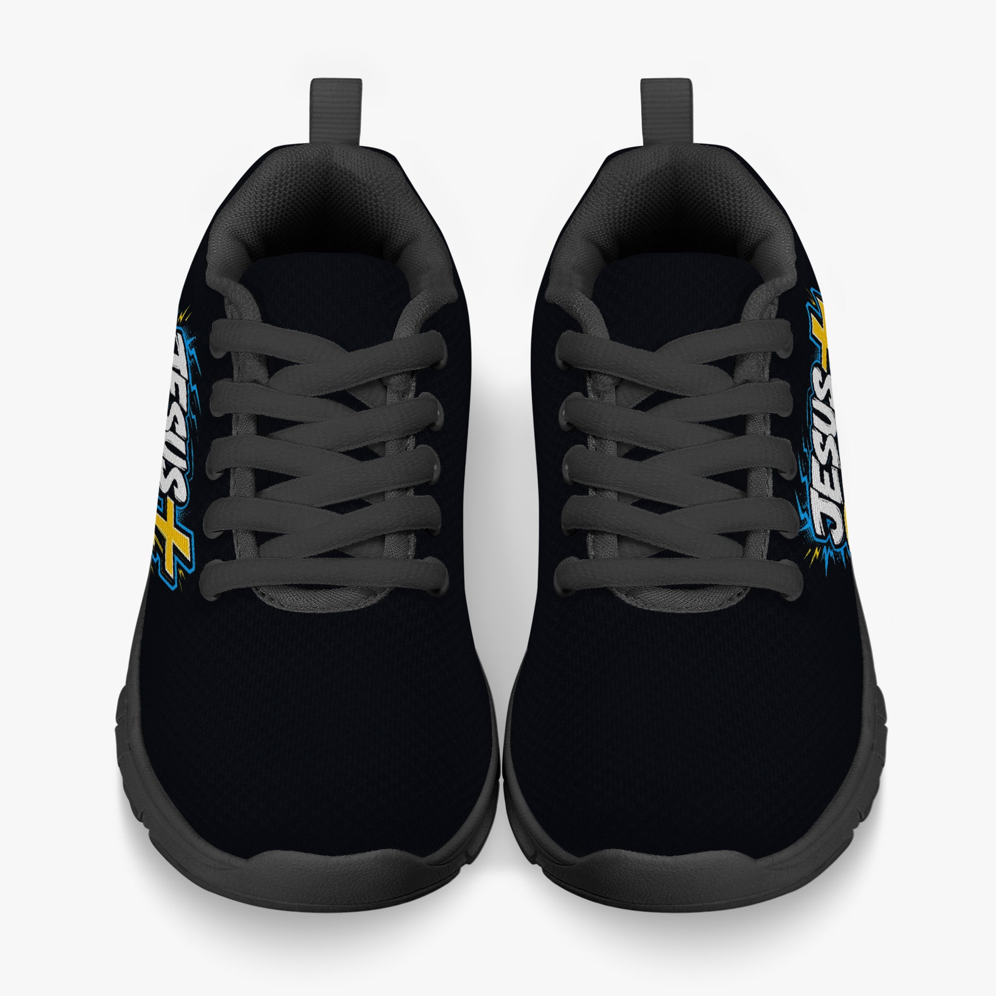 Jesus Powered Christian Kids' Lightweight Mesh Sneakers - Black - ClaimedbyGodDesigns