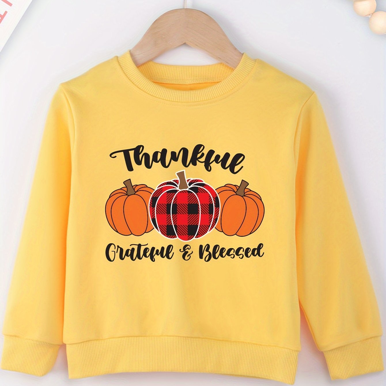 Thankful GRATEFUL&BLESSED (thanksgiving themed) Youth Christian Pullover Sweatshirt claimedbygoddesigns