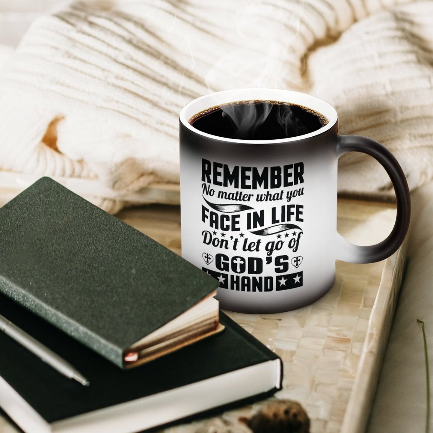 Remember No Matter What You Face In Life Don't Let Go Of God's Hand Christian Color Changing Mug (Dual-sided)