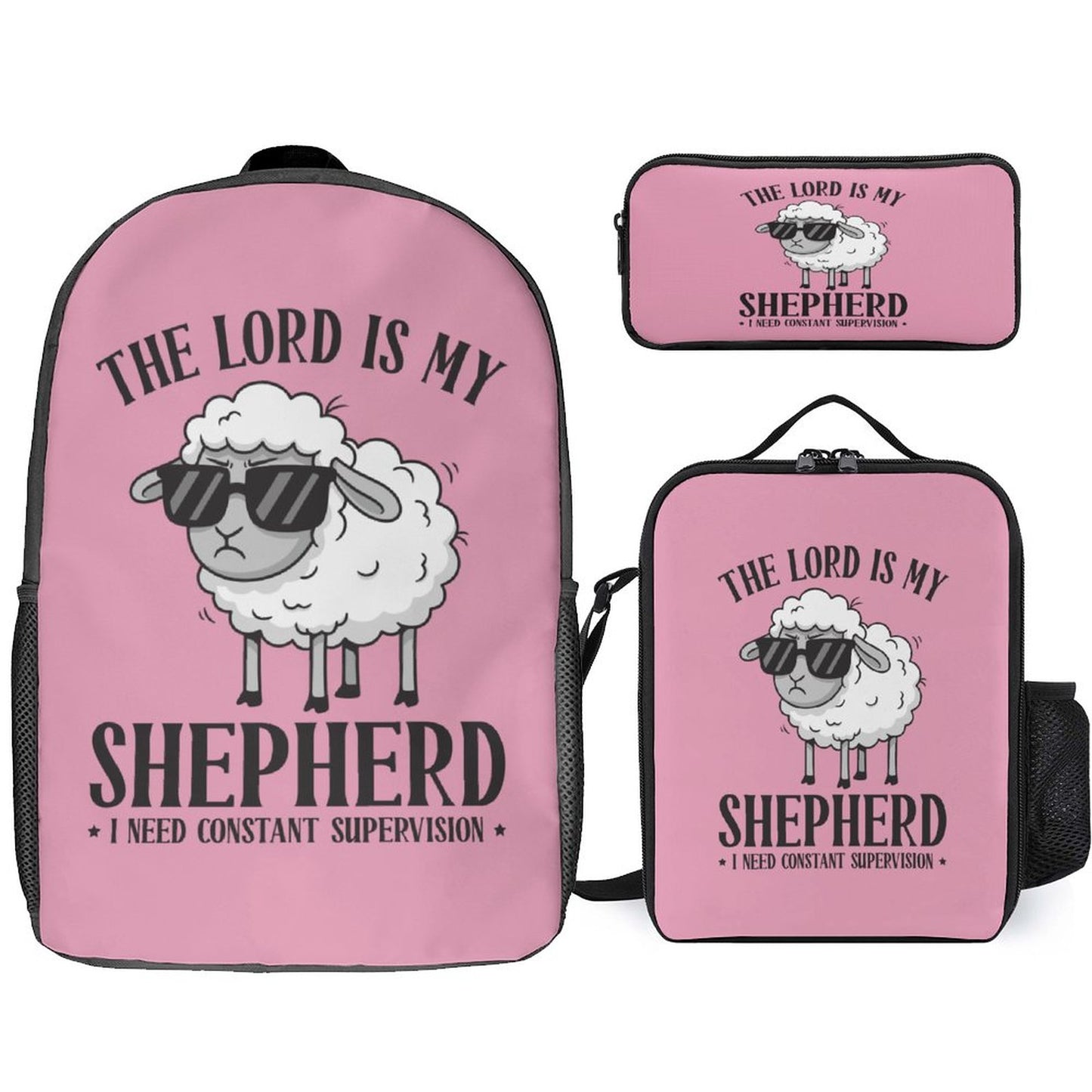 I Need Constant Supervision (girl) 3 Pcs Christian School Backpack Set for Kids (Backpack, Lunch Bag and Pencil Case)