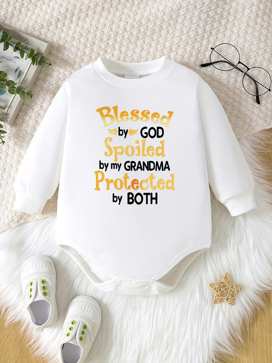 Blessed By God Spoiled By My Grandma Protected By Both Christian Baby Onesie claimedbygoddesigns