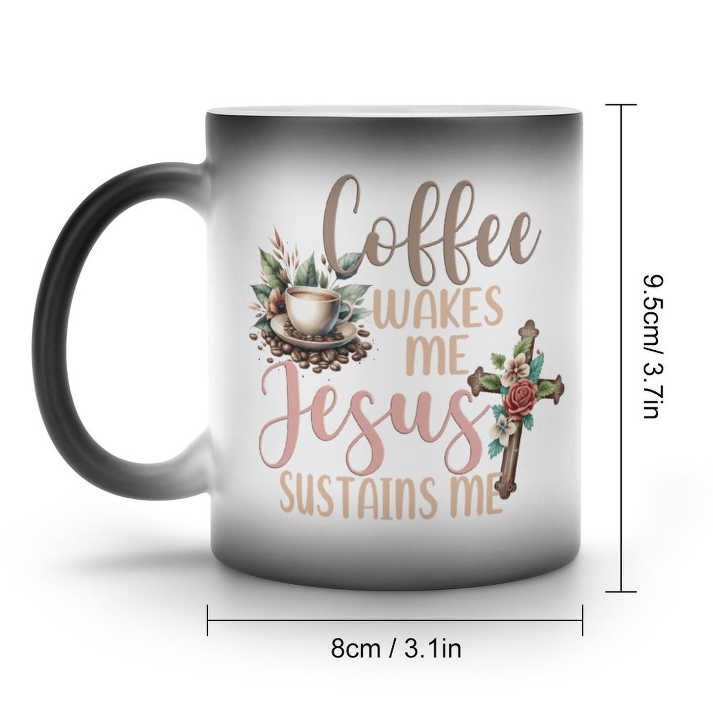 Coffee Wakes Me Jesus Sustains Me Christian Color Changing Mug (Dual-sided print)