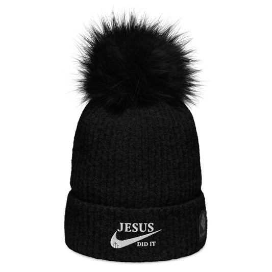 Jesus Did It (like Nike) Premium Christian Adult Columbia pom-pom beanie