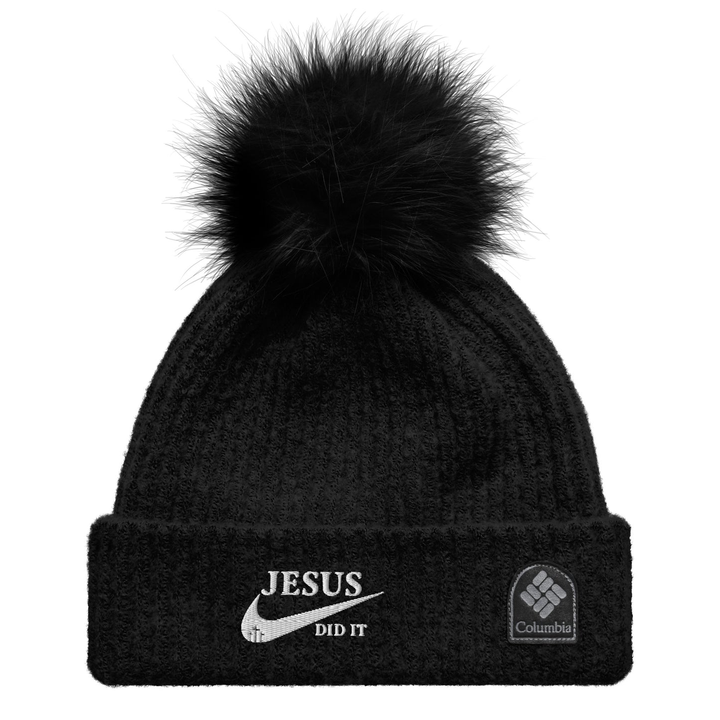 Jesus Did It (like Nike) Premium Christian Adult Columbia pom-pom beanie