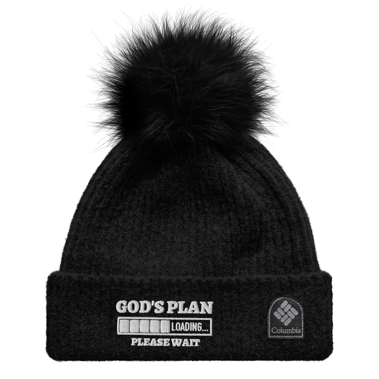 God's Plan Loading Premium Christian Adult Columbia pom-pom beanie