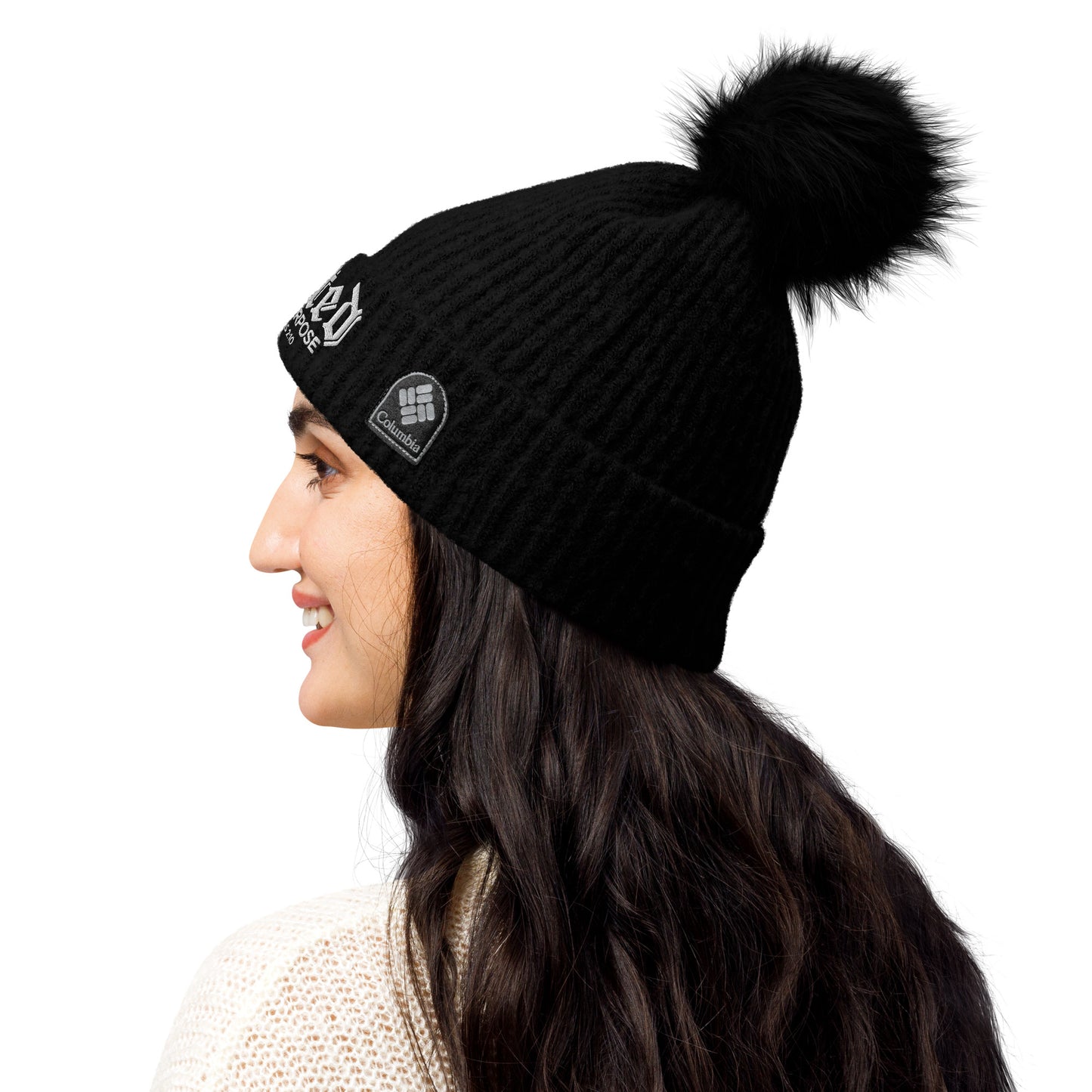 Created With A Purpose Premium Adult Christian Columbia pom-pom beanie