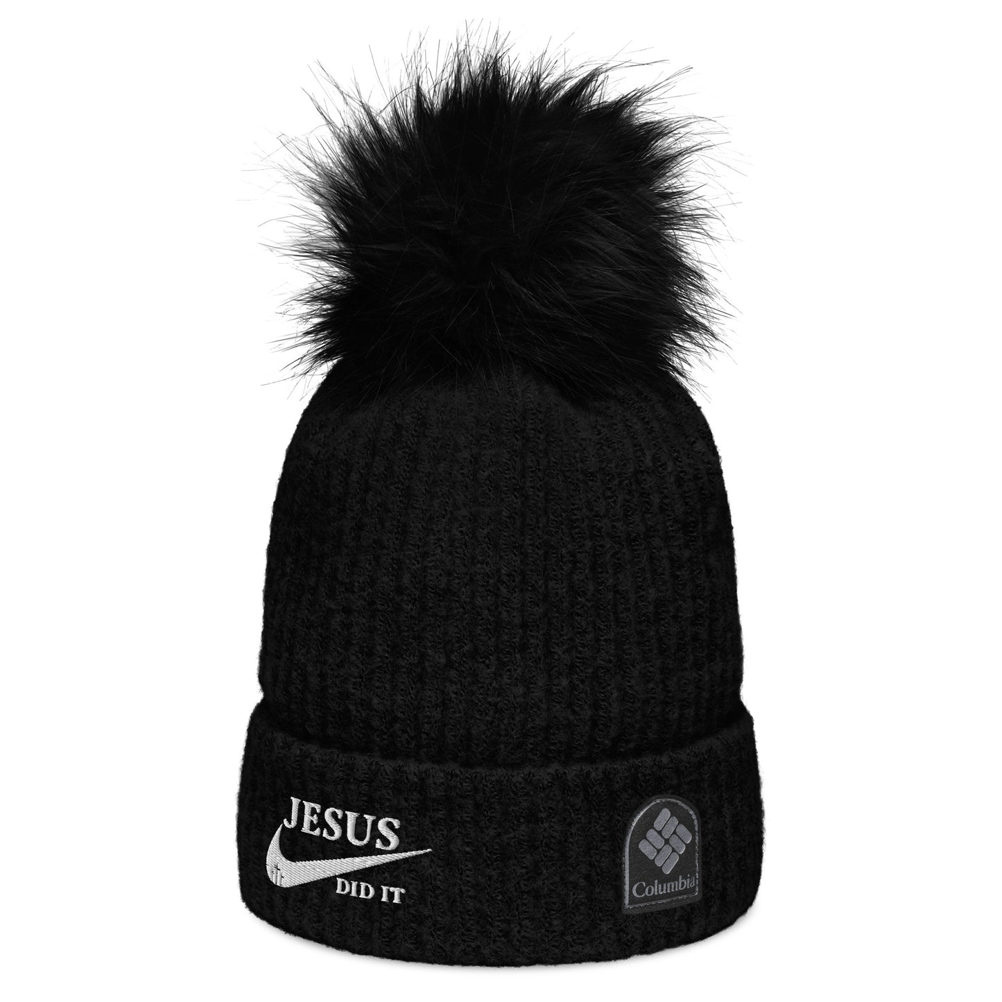 Jesus Did It (like Nike) Premium Christian Adult Columbia pom-pom beanie