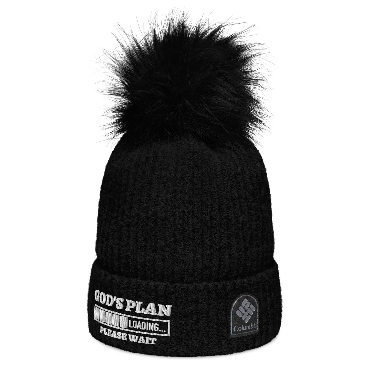 God's Plan Loading Premium Christian Adult Columbia pom-pom beanie