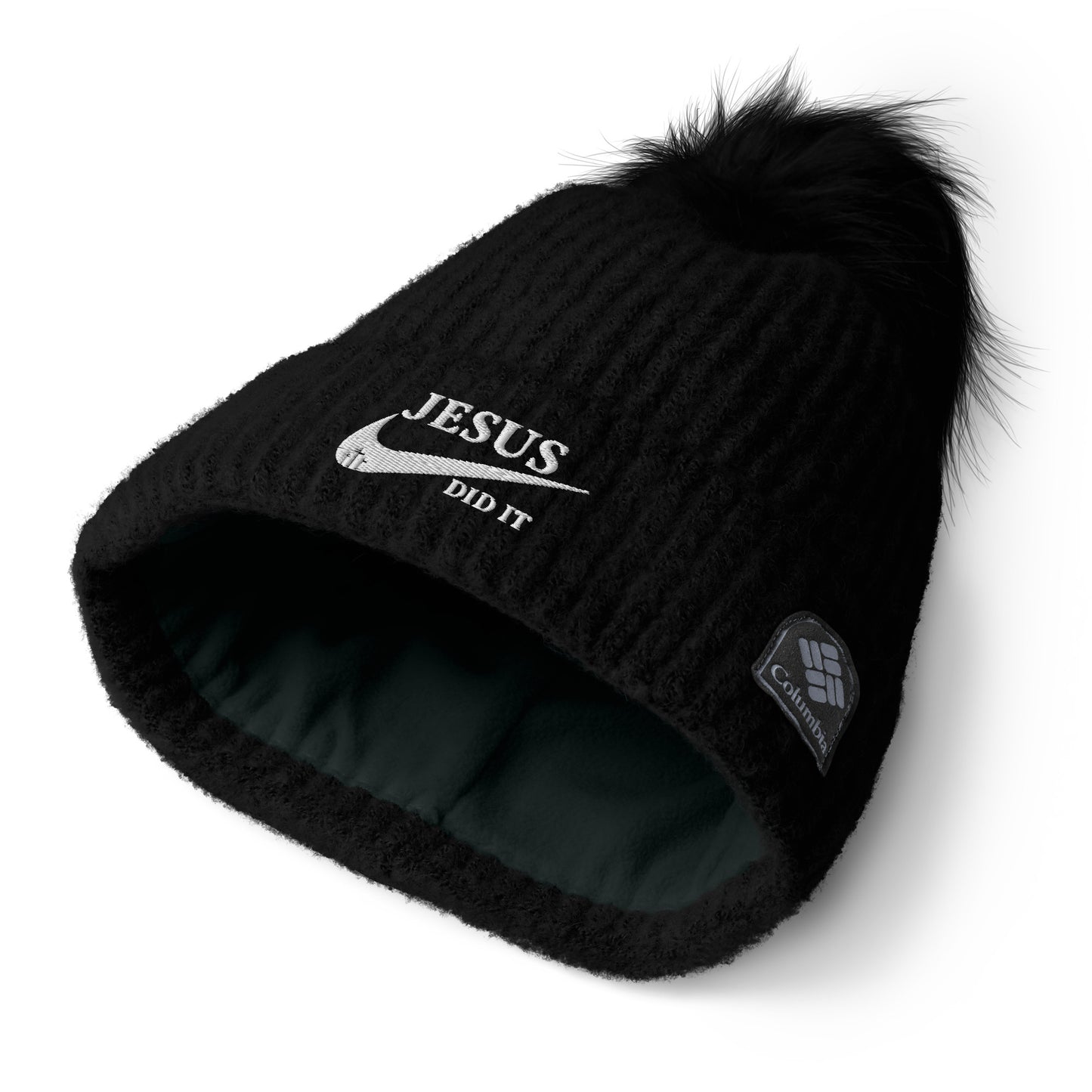 Jesus Did It (like Nike) Premium Christian Adult Columbia pom-pom beanie