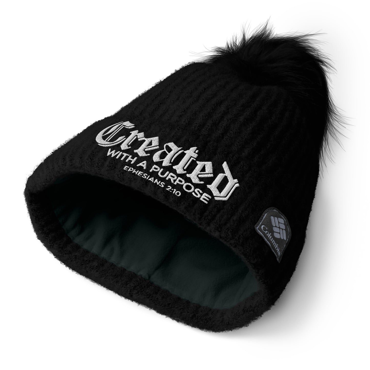 Created With A Purpose Premium Adult Christian Columbia pom-pom beanie