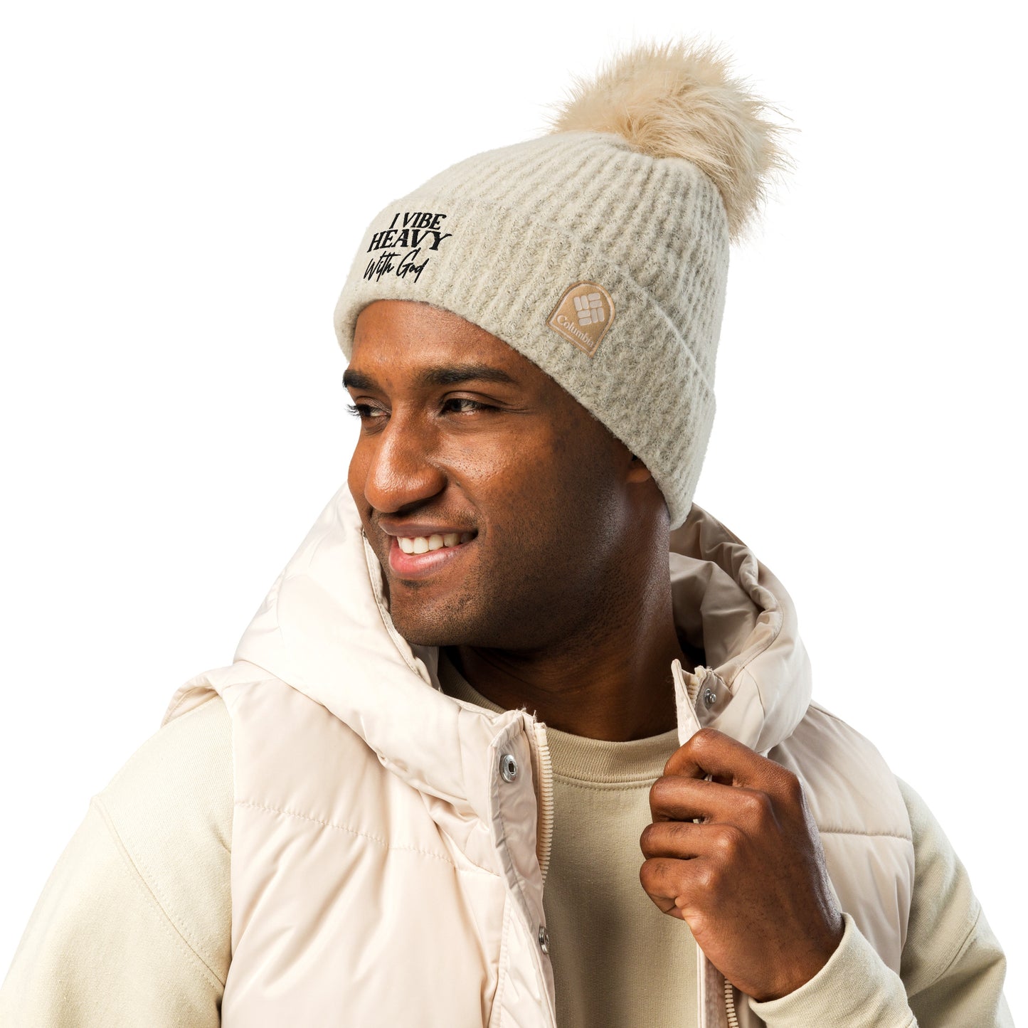 I Vibe Heavy With God  Premium Christian Adult Columbia pom-pom beanie