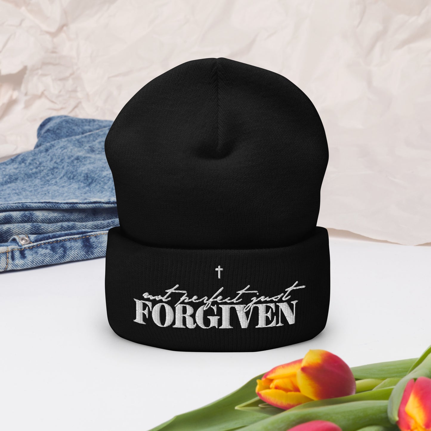 Not Perfect Just Forgiven Adult Christian Cuffed Beanie