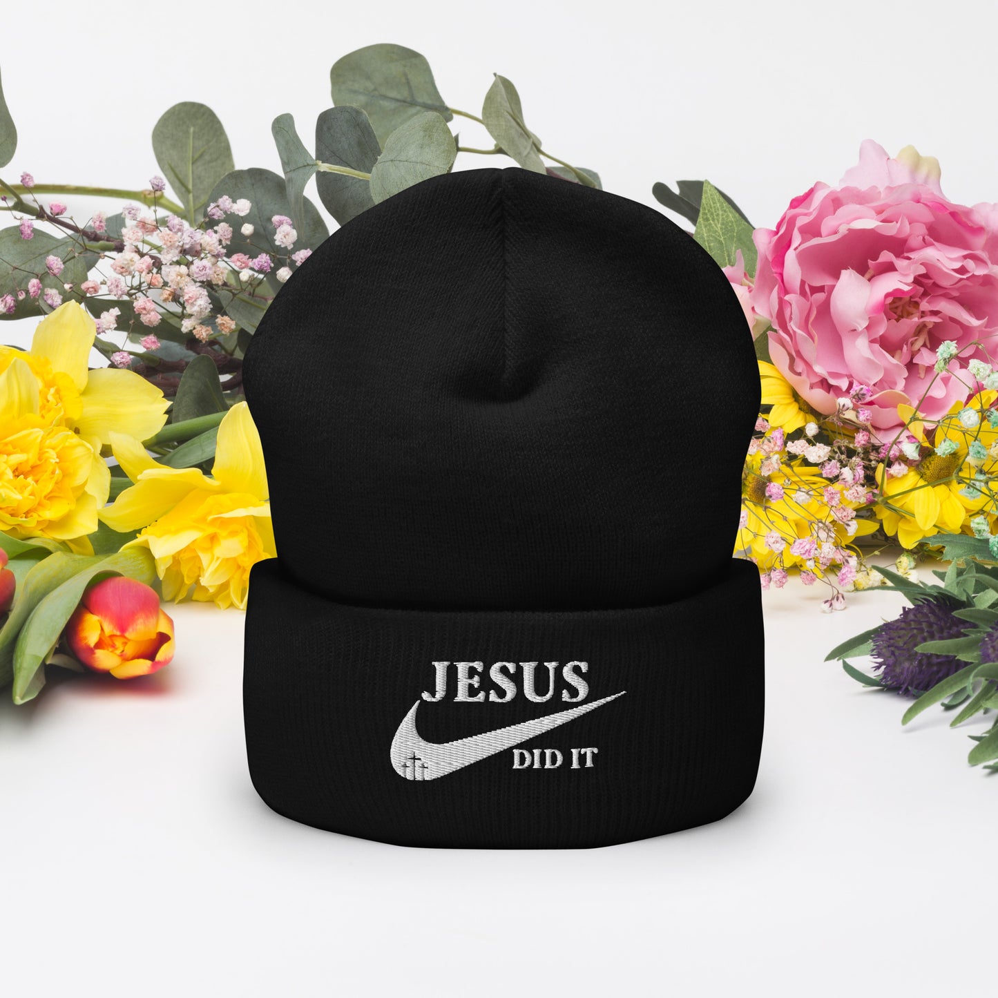 Jesus Did It (like Nike) Adult Christian Cuffed Beanie