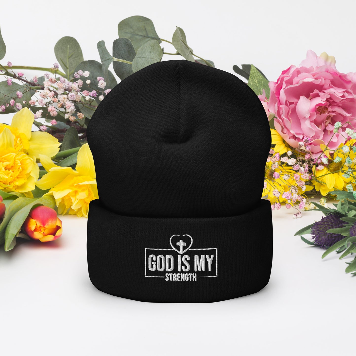 God Is My Strength Adult Christian Cuffed Beanie