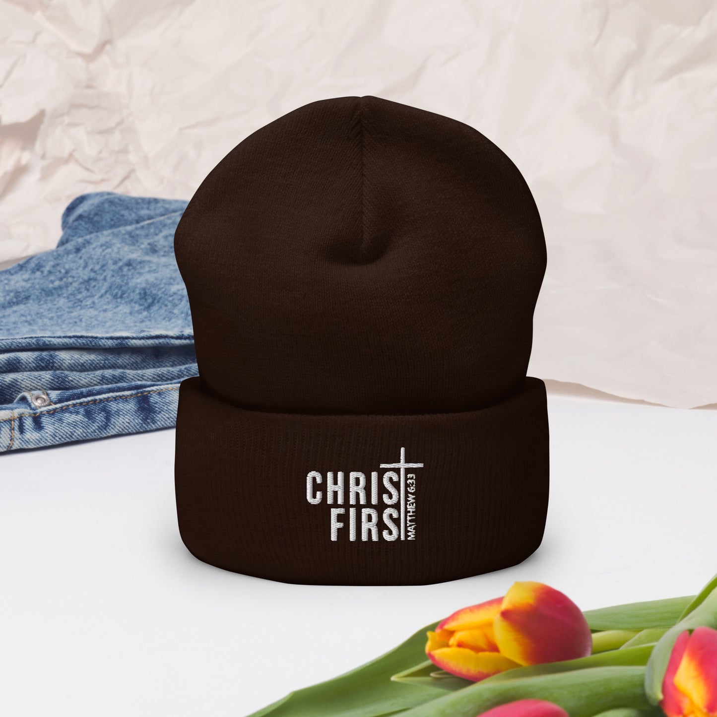 Christ First Adult Christian Cuffed Beanie