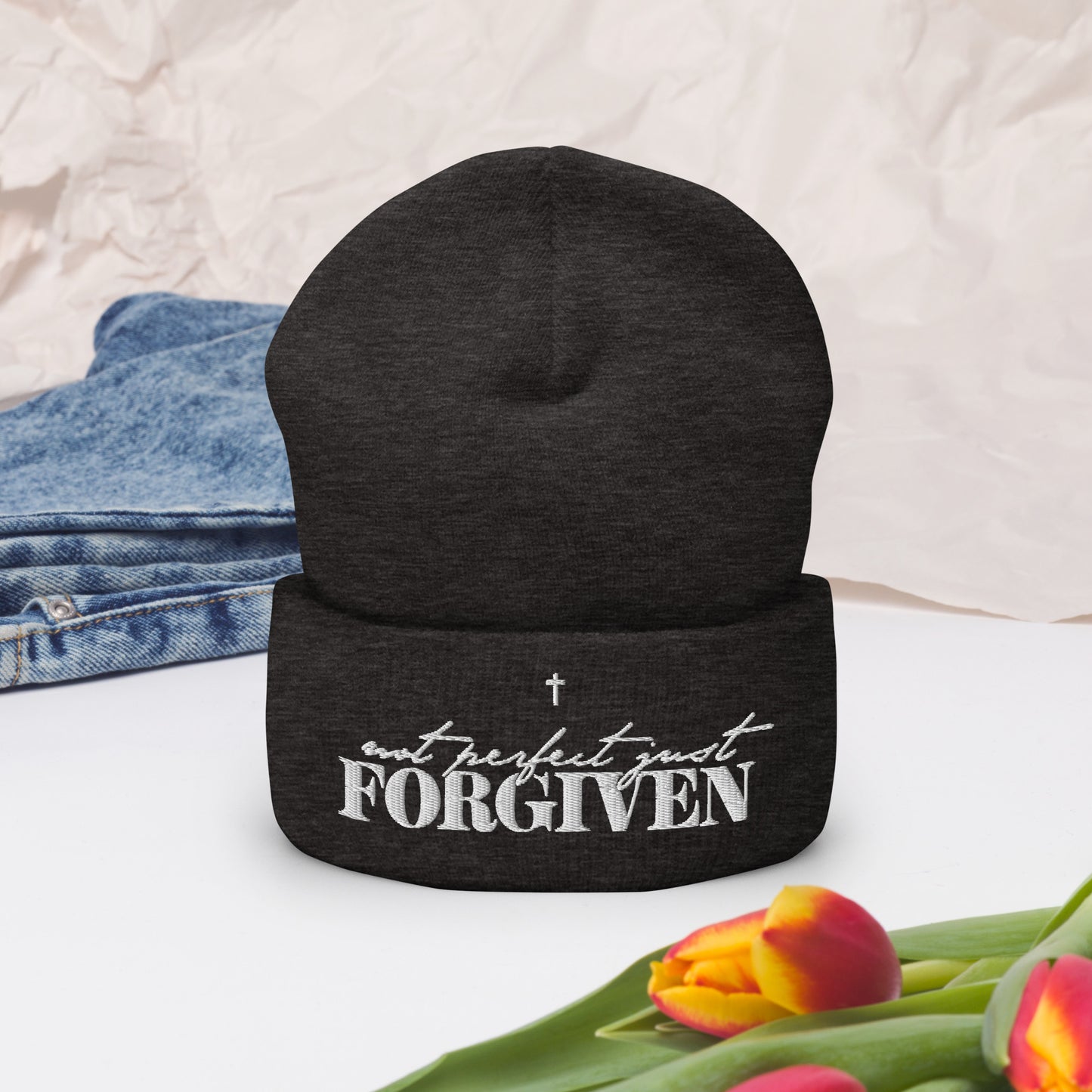 Not Perfect Just Forgiven Adult Christian Cuffed Beanie