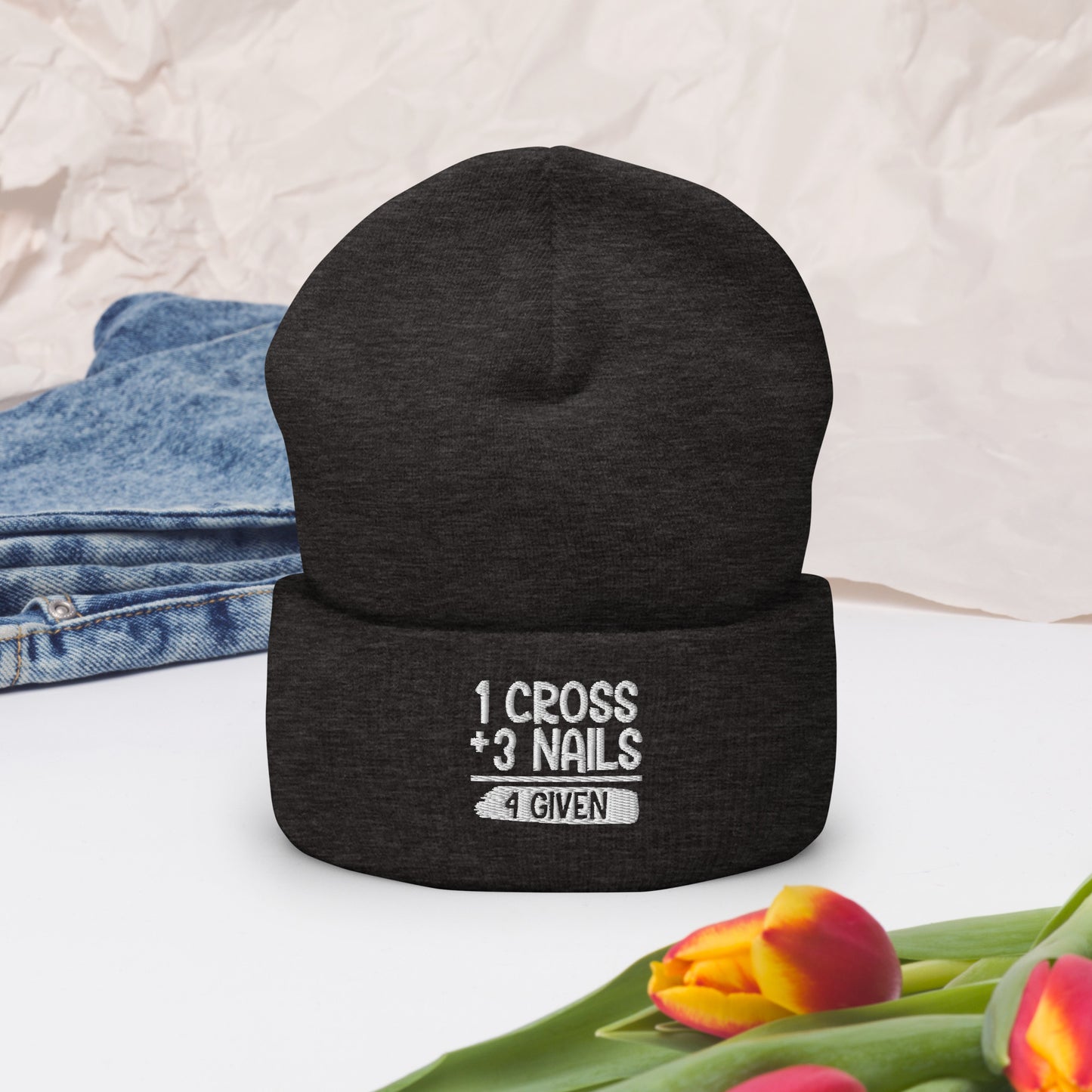 1 Cross 3 Nails 4 Given Adult Christian Cuffed Beanie