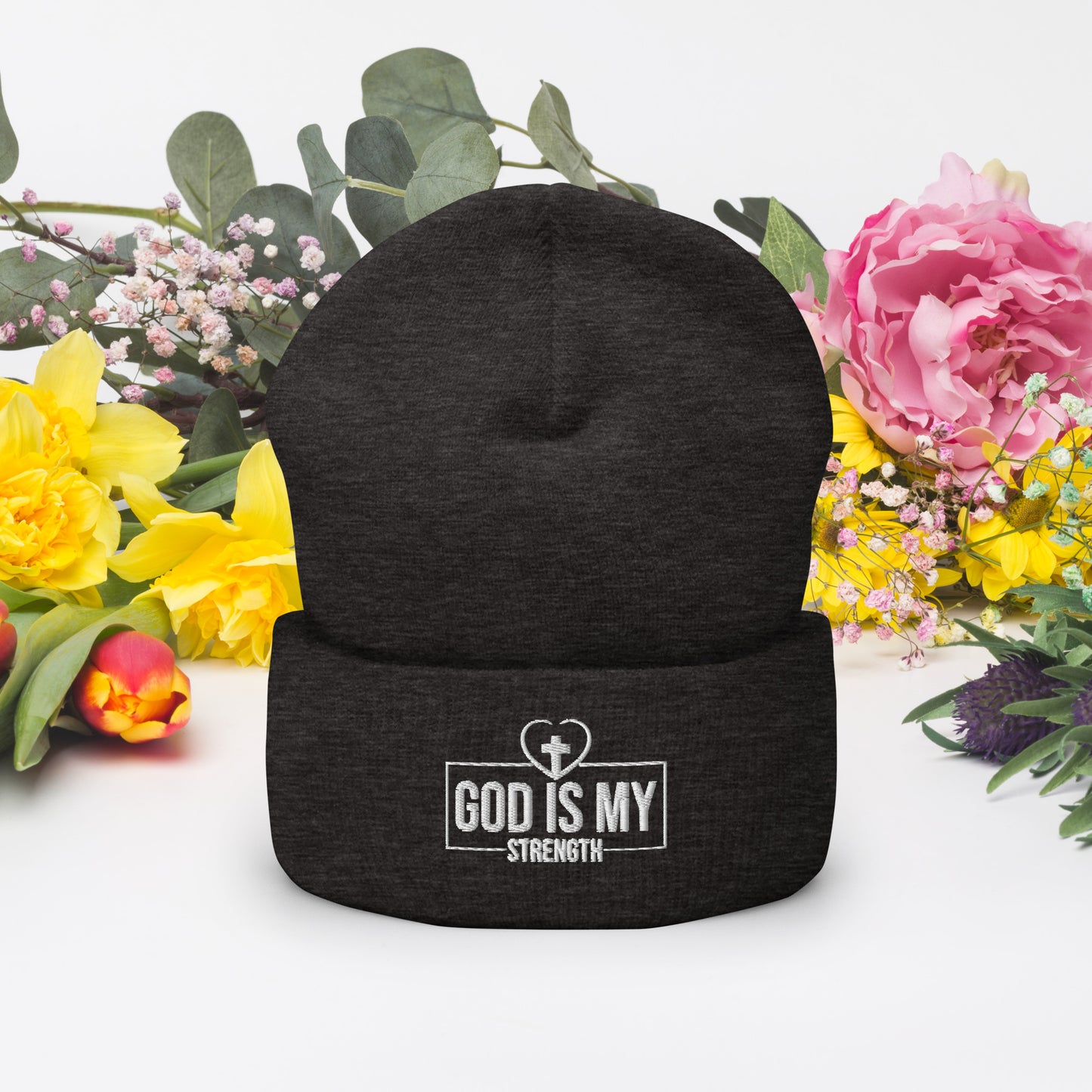 God Is My Strength Adult Christian Cuffed Beanie