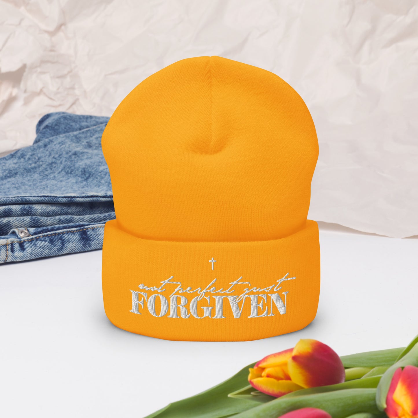 Not Perfect Just Forgiven Adult Christian Cuffed Beanie