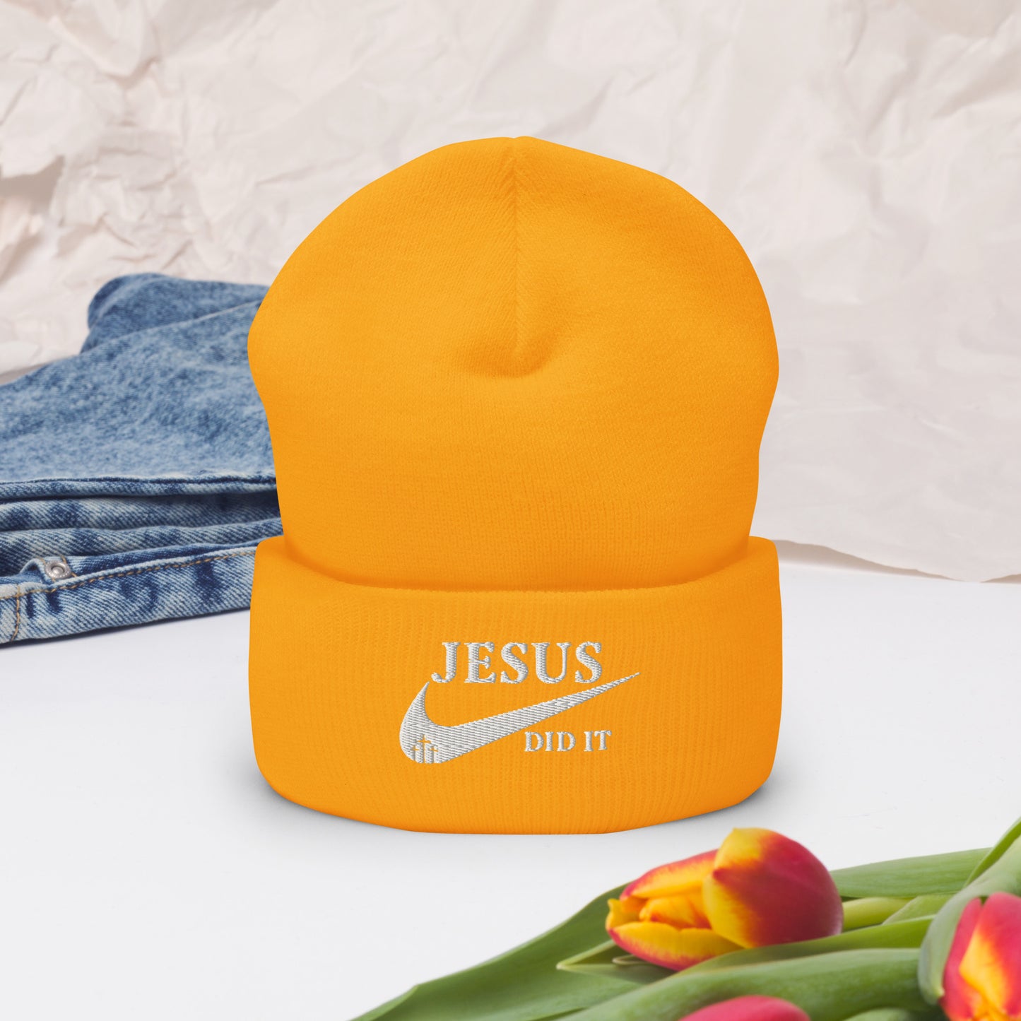 Jesus Did It (like Nike) Adult Christian Cuffed Beanie