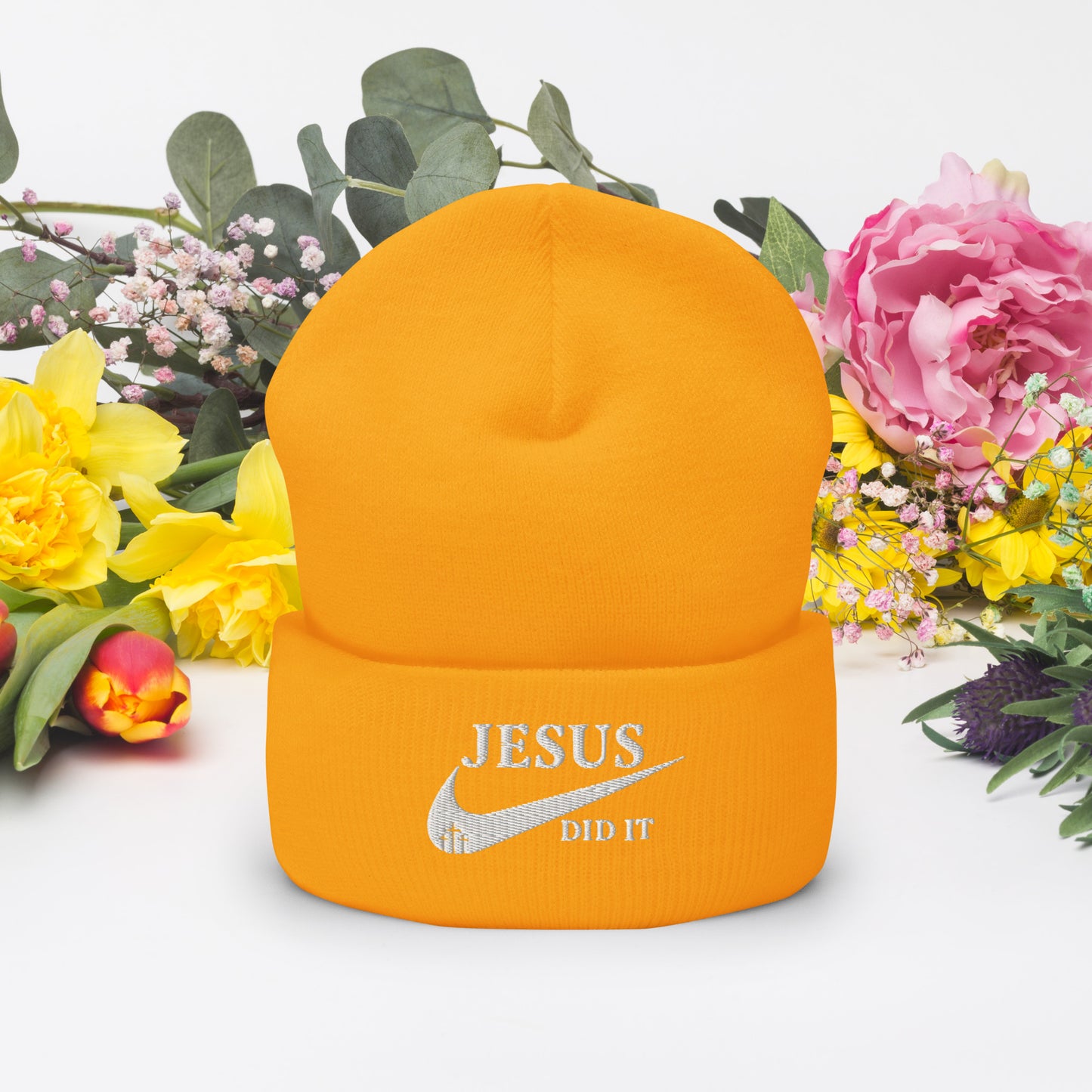 Jesus Did It (like Nike) Adult Christian Cuffed Beanie