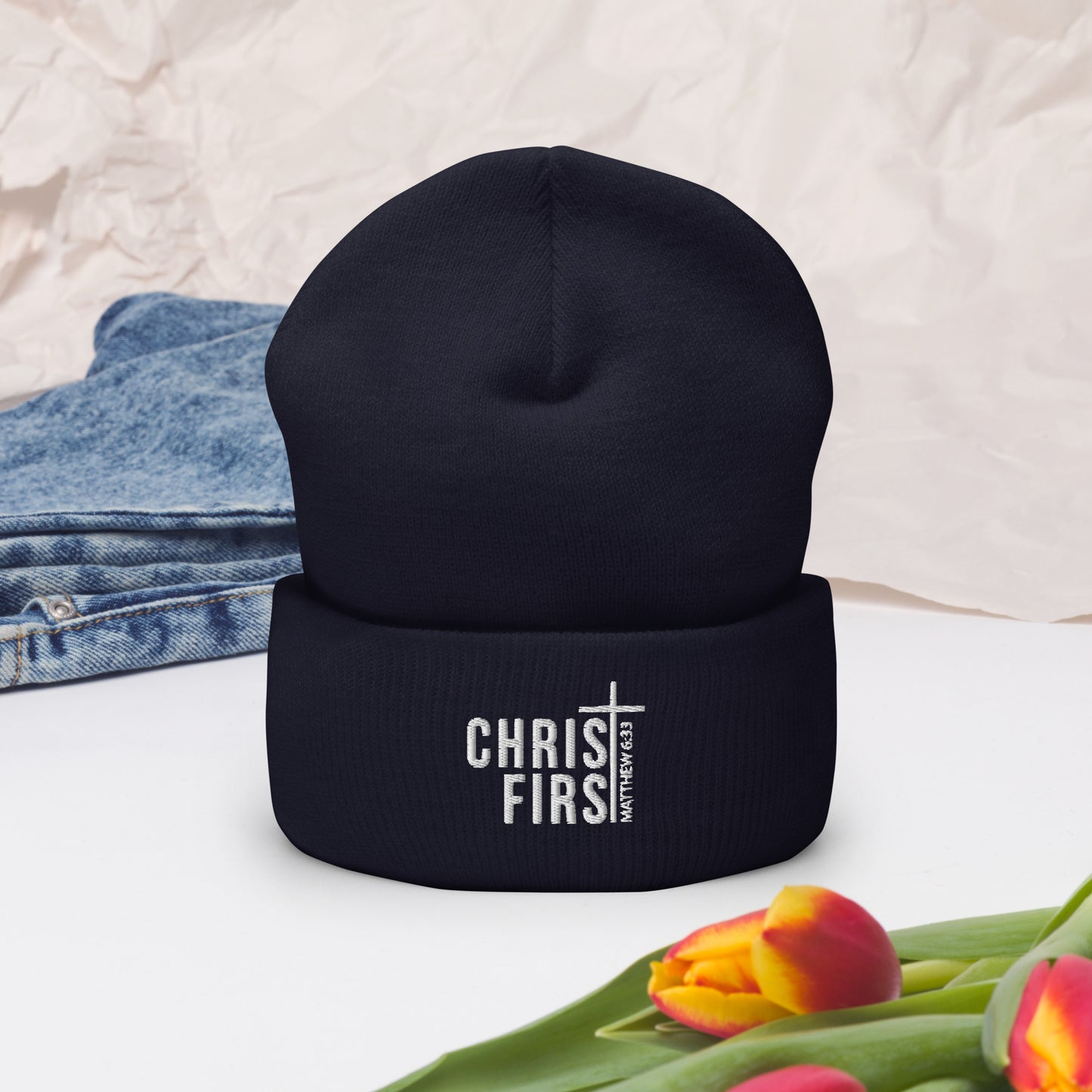 Christ First Adult Christian Cuffed Beanie