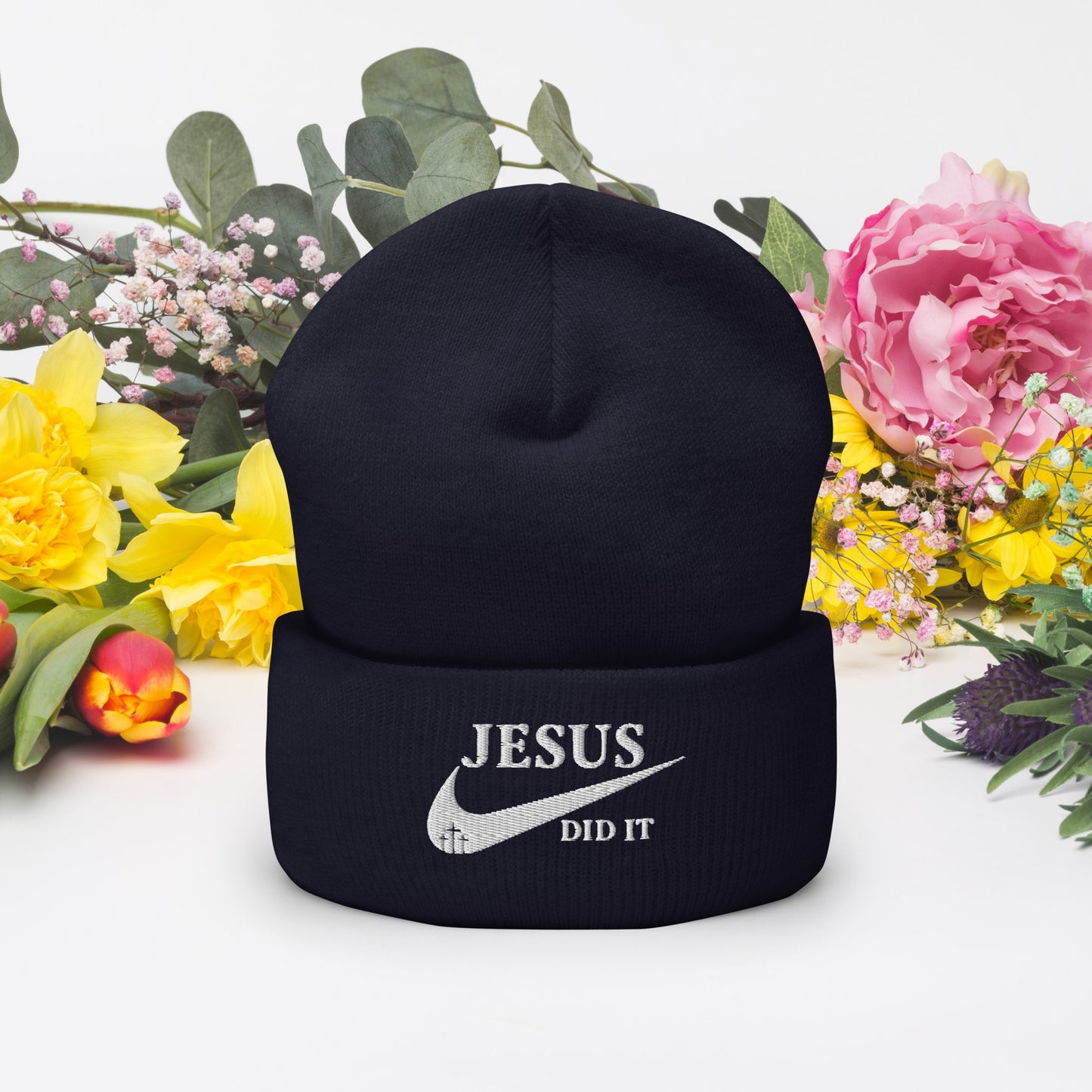 Jesus Did It (like Nike) Adult Christian Cuffed Beanie