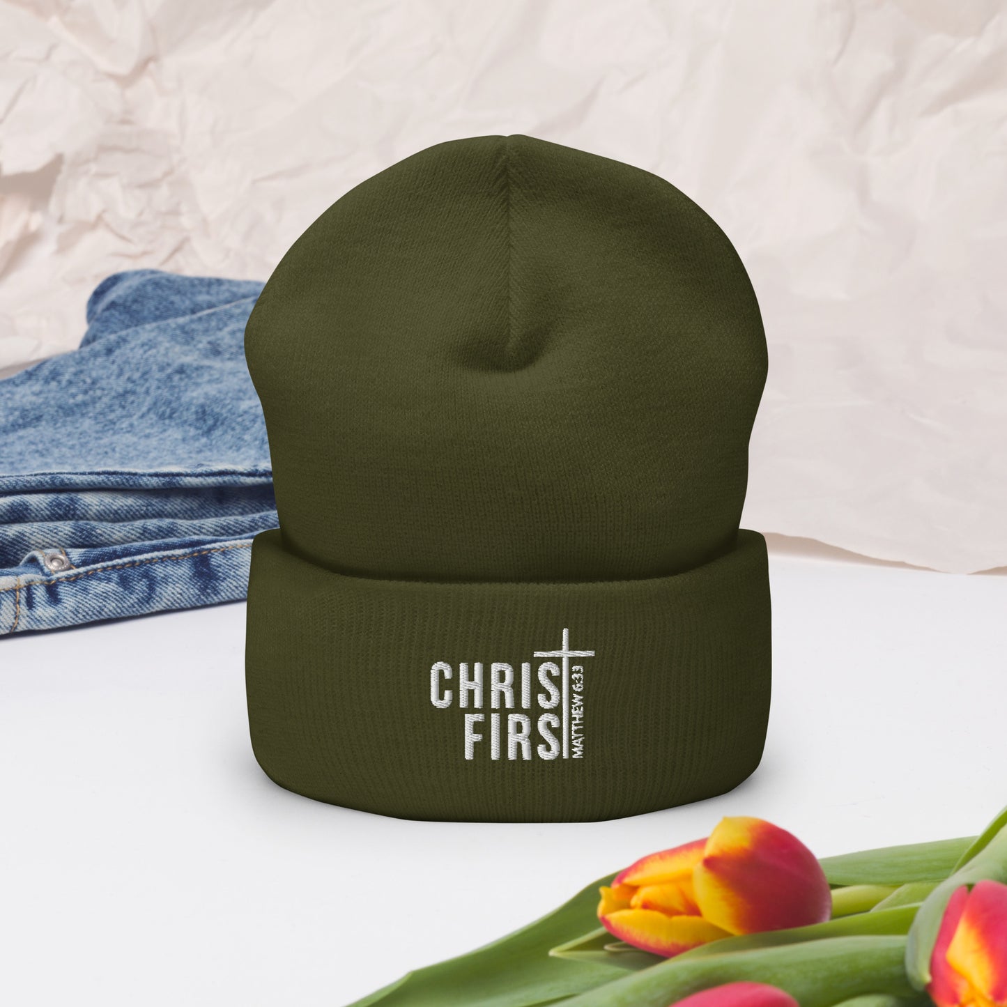 Christ First Adult Christian Cuffed Beanie