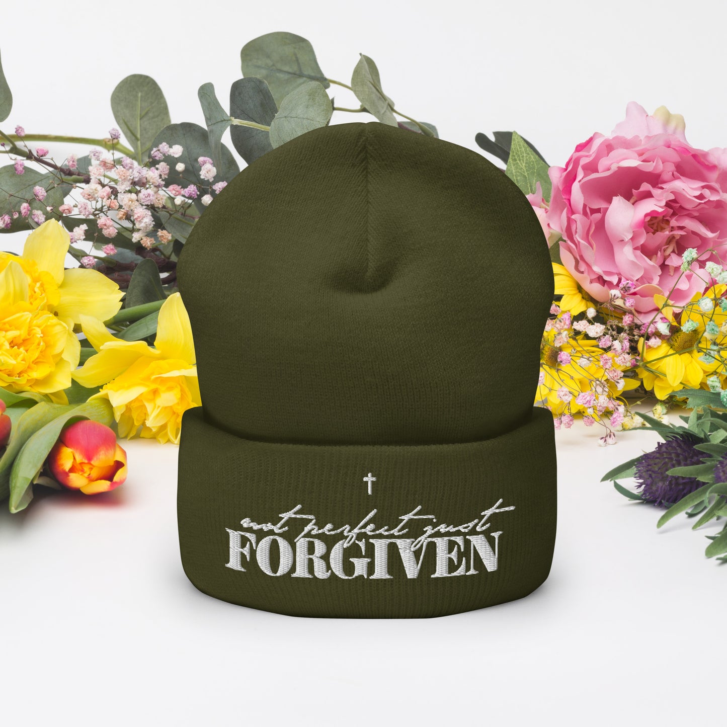 Not Perfect Just Forgiven Adult Christian Cuffed Beanie