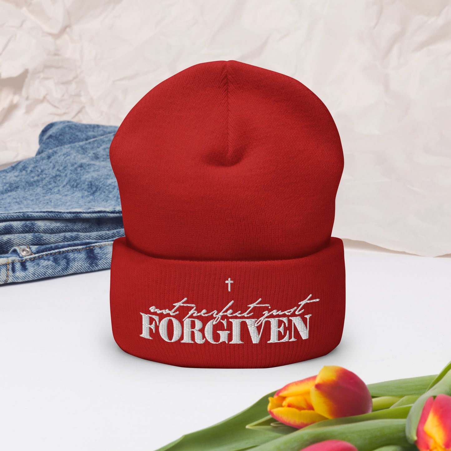 Not Perfect Just Forgiven Adult Christian Cuffed Beanie