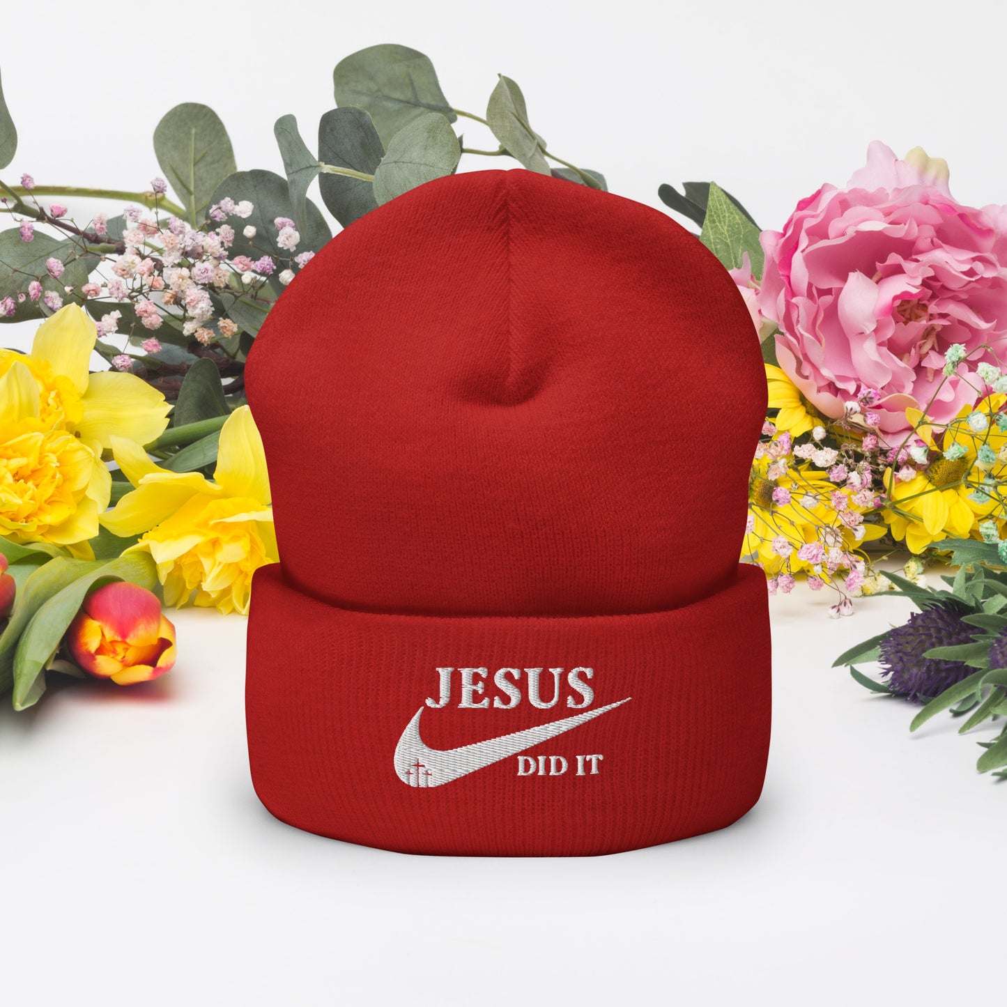 Jesus Did It (like Nike) Adult Christian Cuffed Beanie