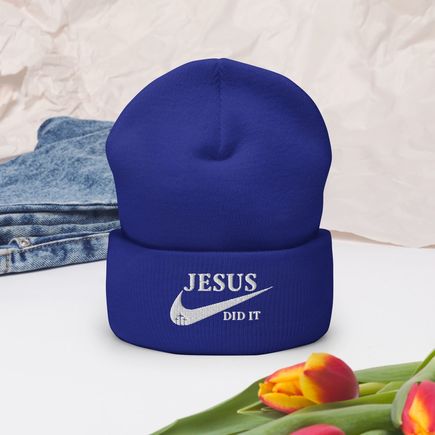 Jesus Did It (like Nike) Adult Christian Cuffed Beanie