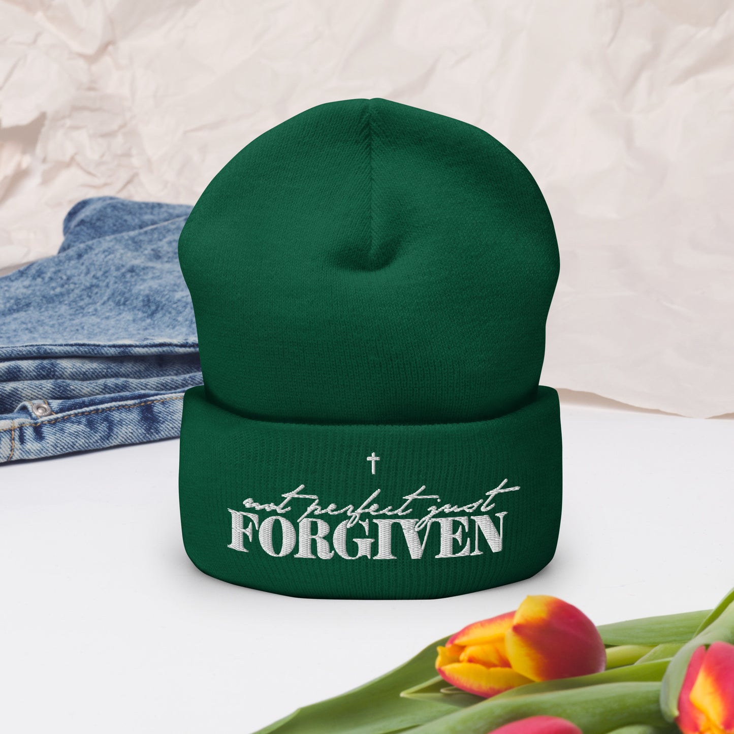 Not Perfect Just Forgiven Adult Christian Cuffed Beanie