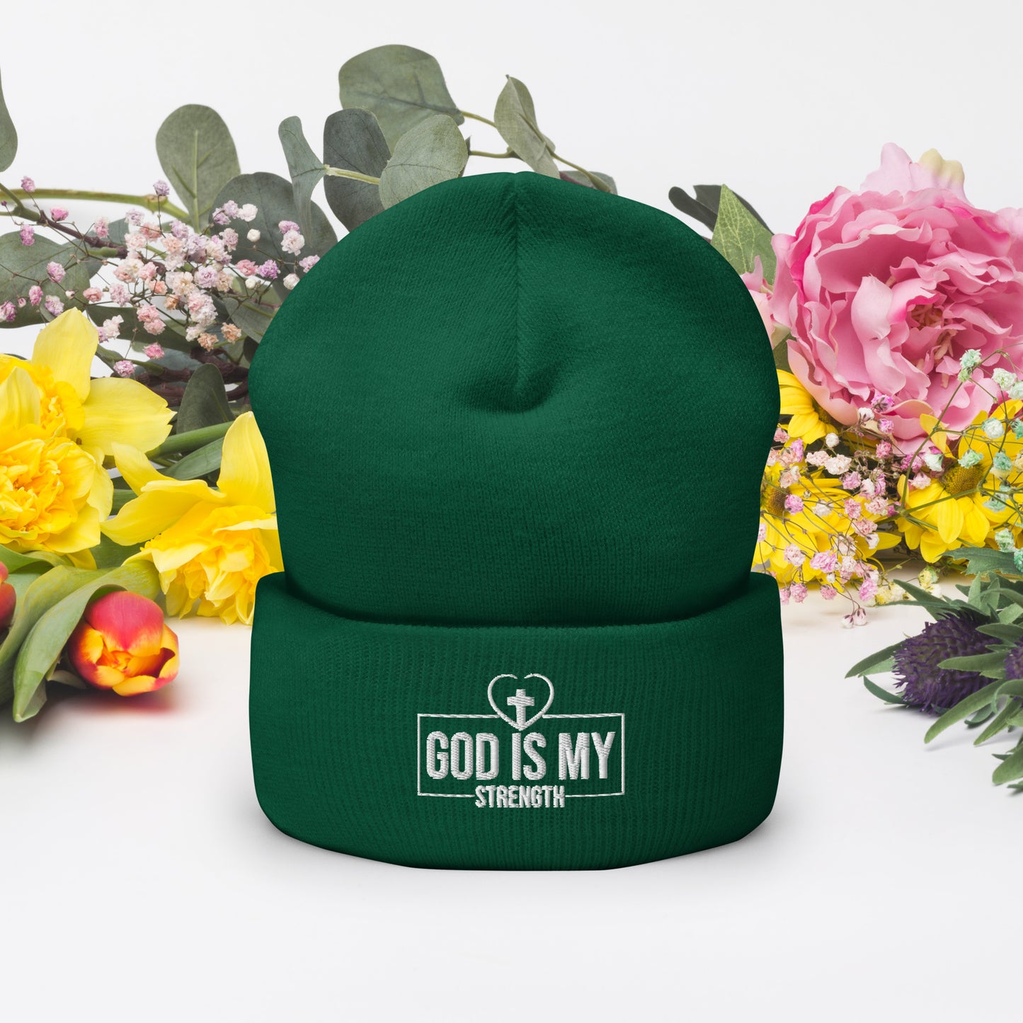 God Is My Strength Adult Christian Cuffed Beanie