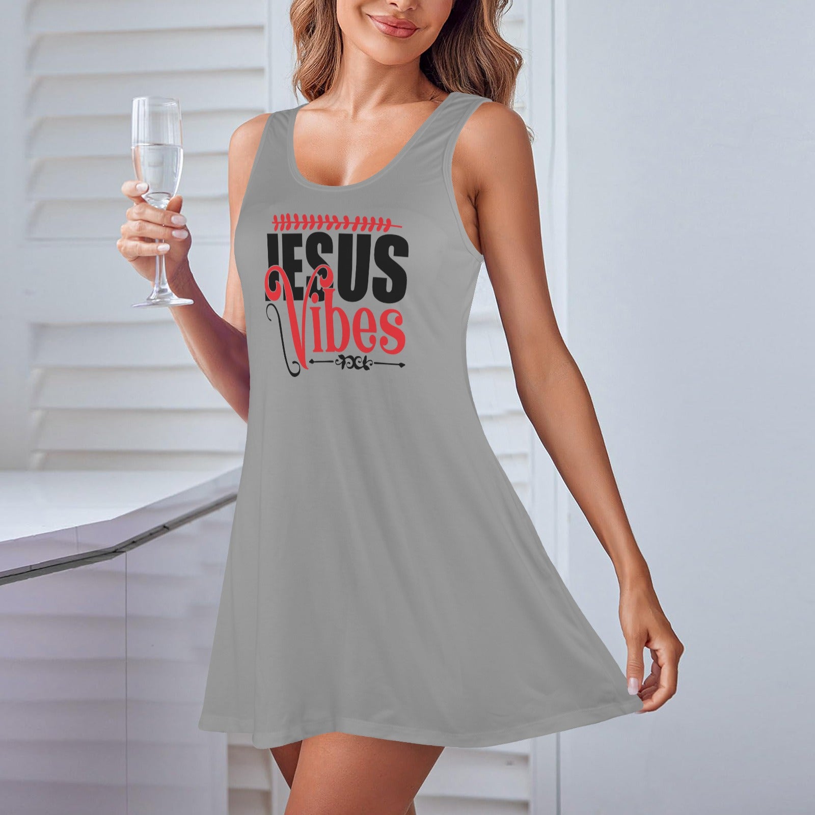 Jesus Vibes Women's Christian Racer Vest Pajama Nightdress