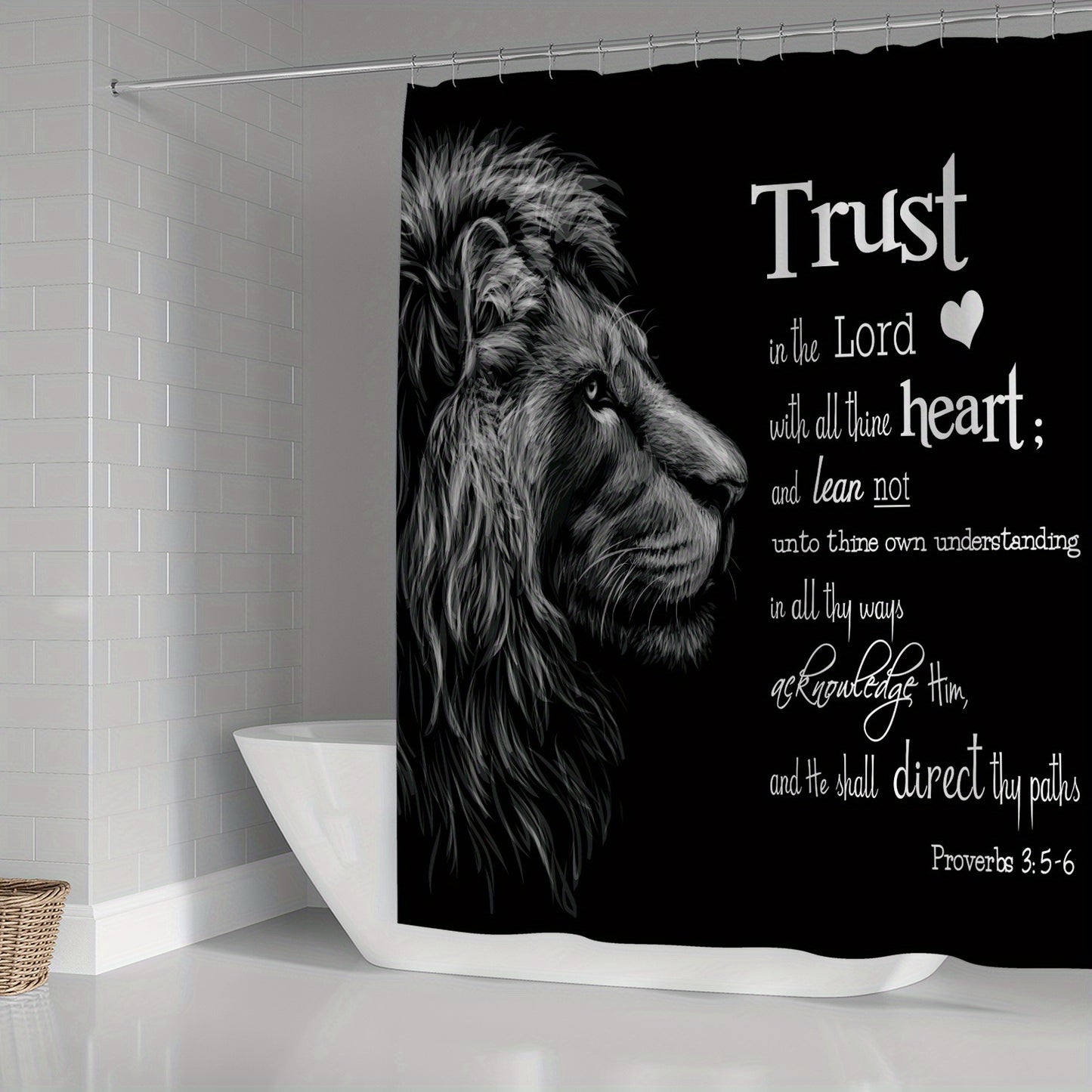 1Pc/3Pcs/4Pcs Trust In The Lord (lion) Lion Christian Shower Curtain Set, Polyester Shower Curtain, Non-slip Floor Mat, U-shaped Mat, Toilet Seat Mat, Bathroom Decor, 12 Hooks, 71x71 In claimedbygoddesigns