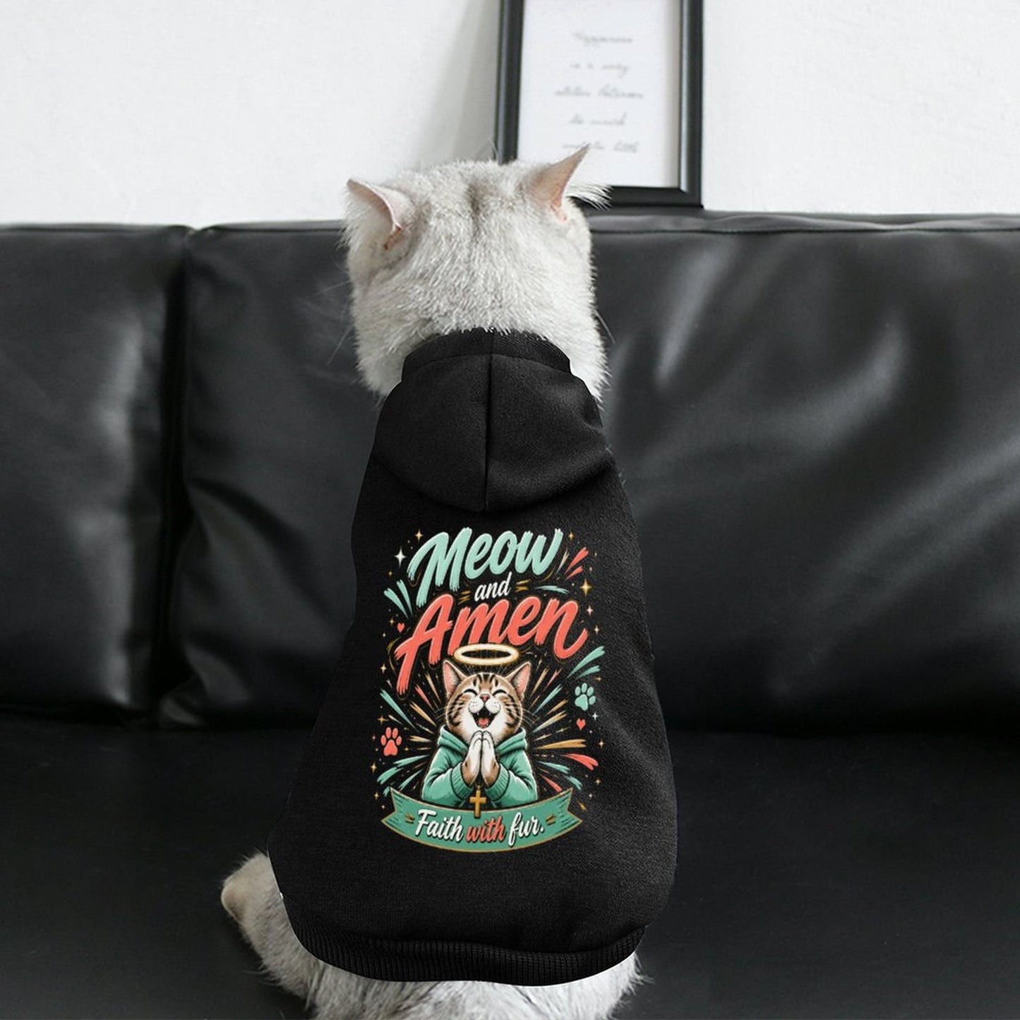 Meow and Amen Faith With Fur Christian Pet Hooded Pullover Sweatshirt Cat Hoodie Warm, Soft & Breathable - ClaimedbyGodDesigns